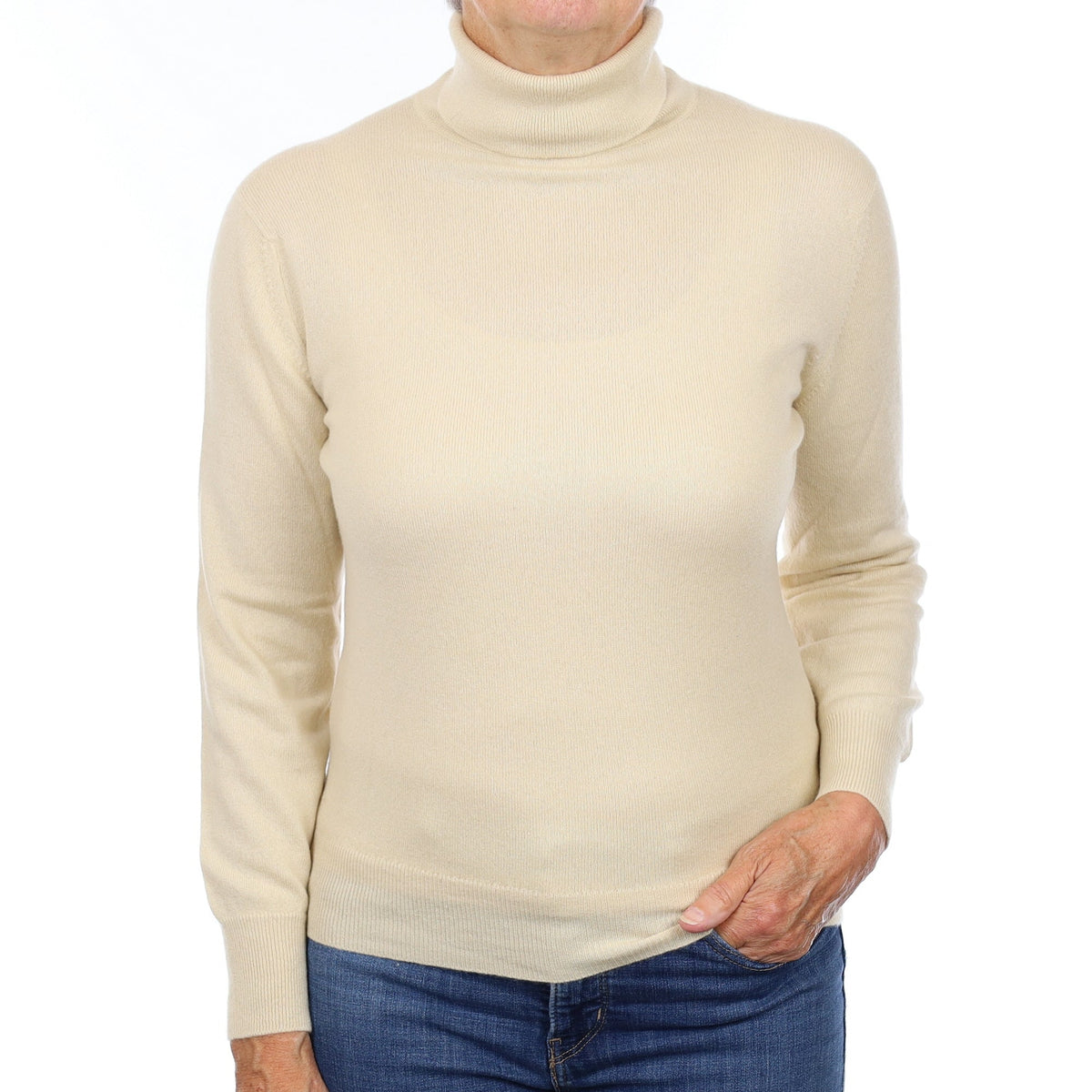 Beige Cashmere Polo Neck Jumper Medium