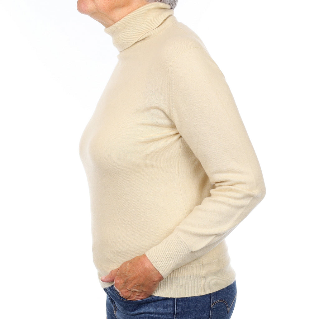 Beige Cashmere Polo Neck Jumper Medium