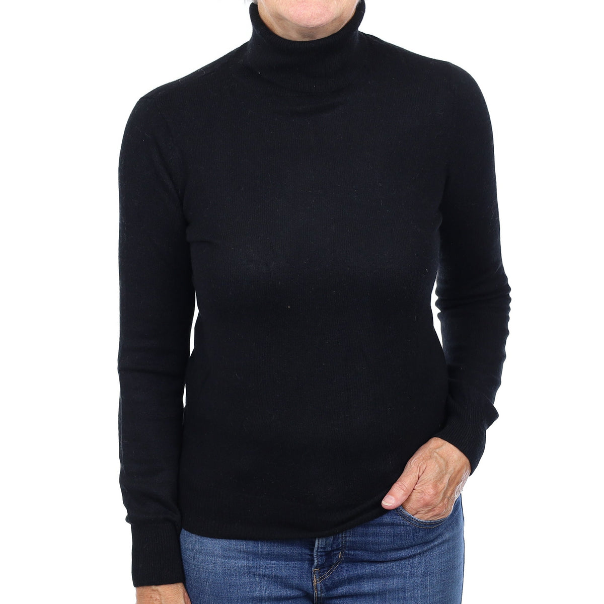 Neiman Marcus Black Cashmere Polo Neck Jumper Medium