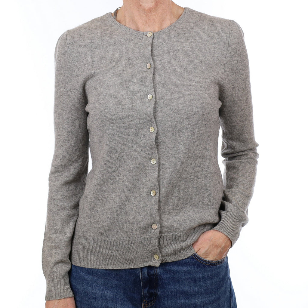 Ash Grey Cashmere Crew Neck Cardigan Small