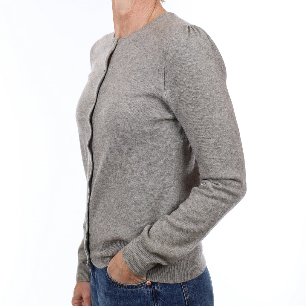 Ash Grey Cashmere Crew Neck Cardigan Small