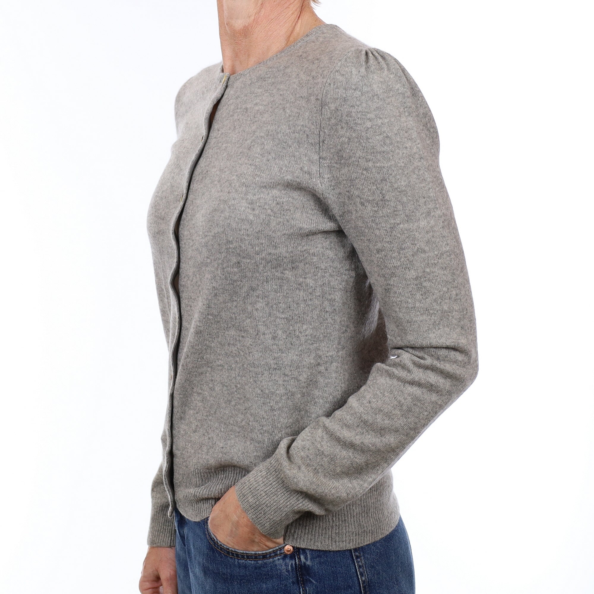 Ash Grey Cashmere Crew Neck Cardigan Small