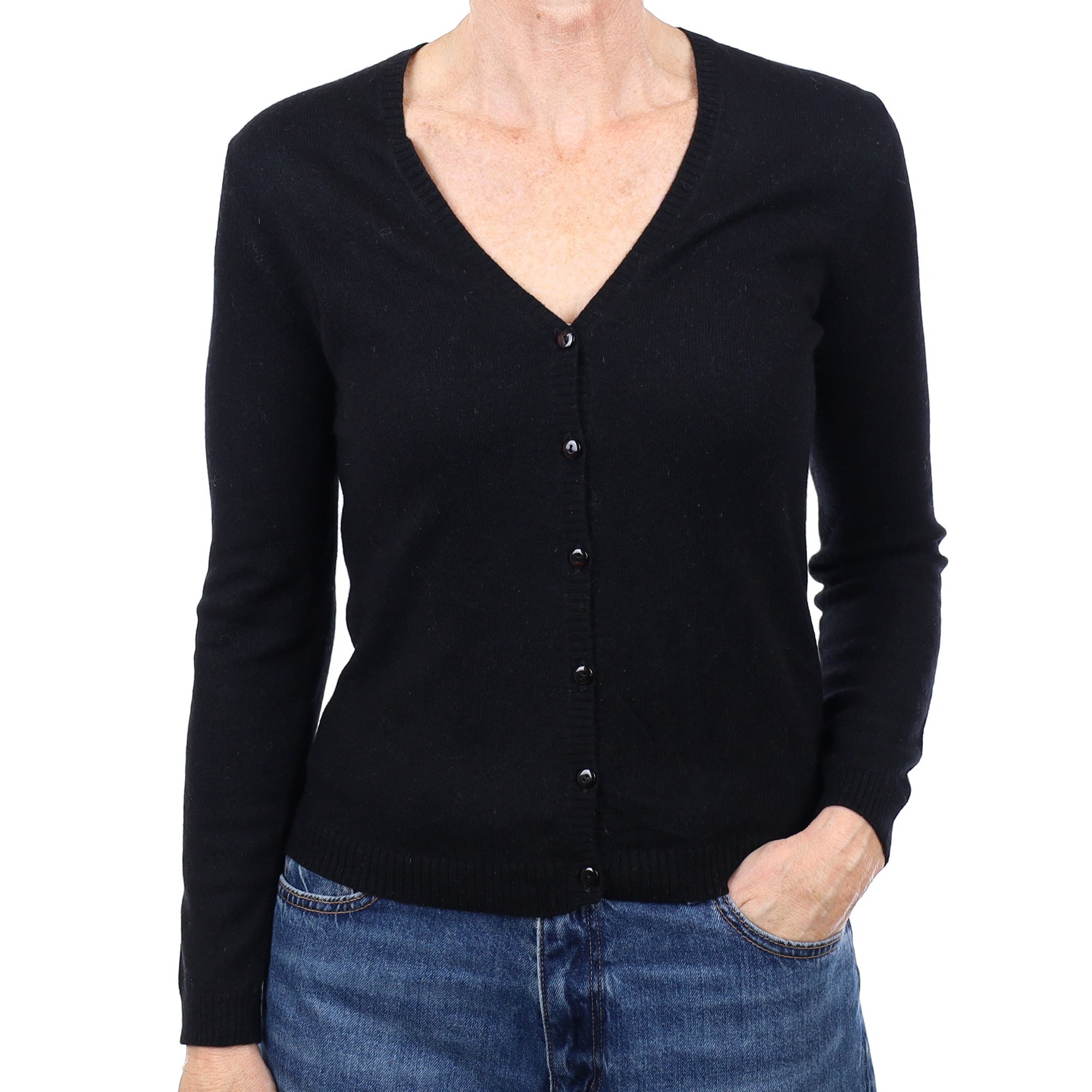 Black Cashmere V Neck Cardigan Small