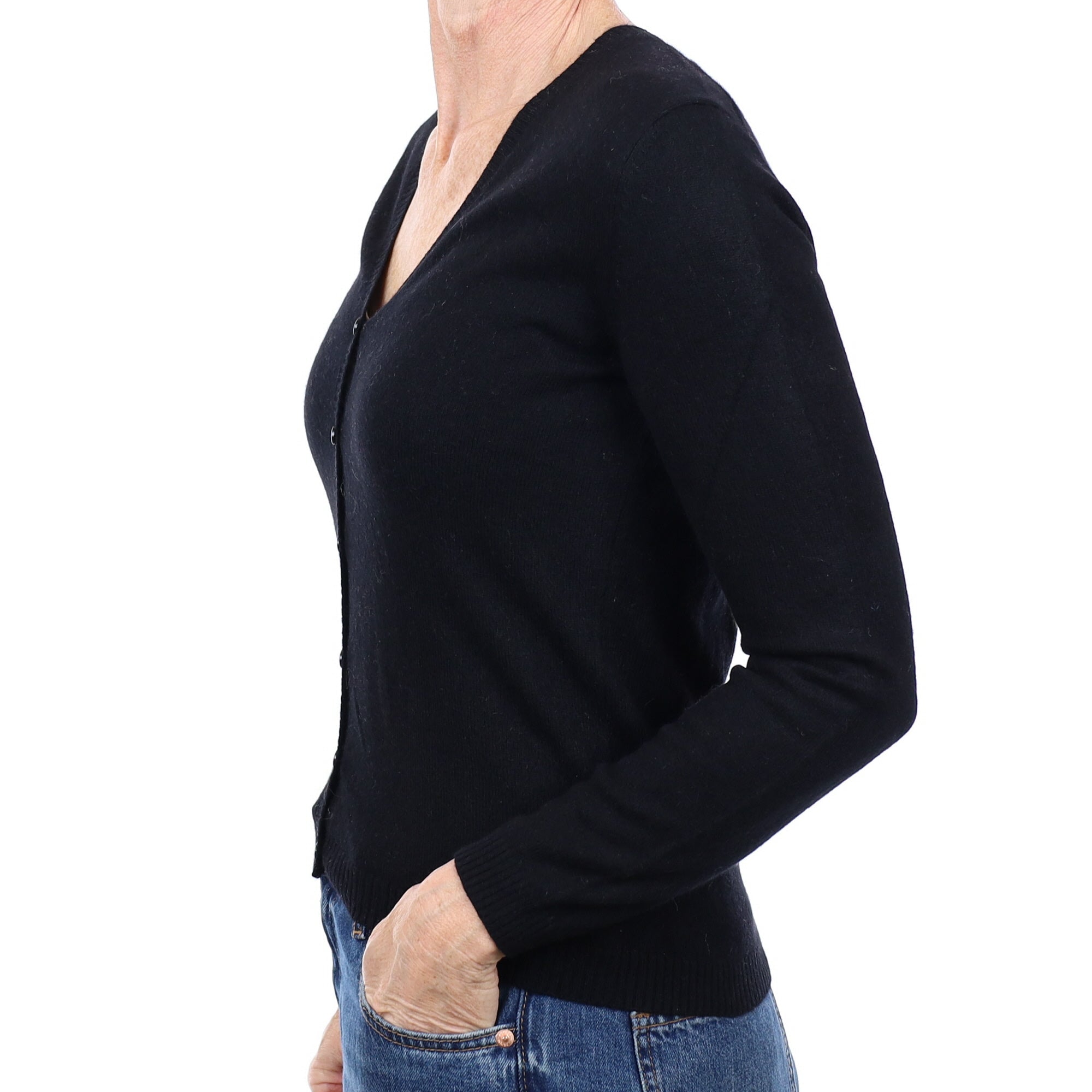 Black Cashmere V Neck Cardigan Small