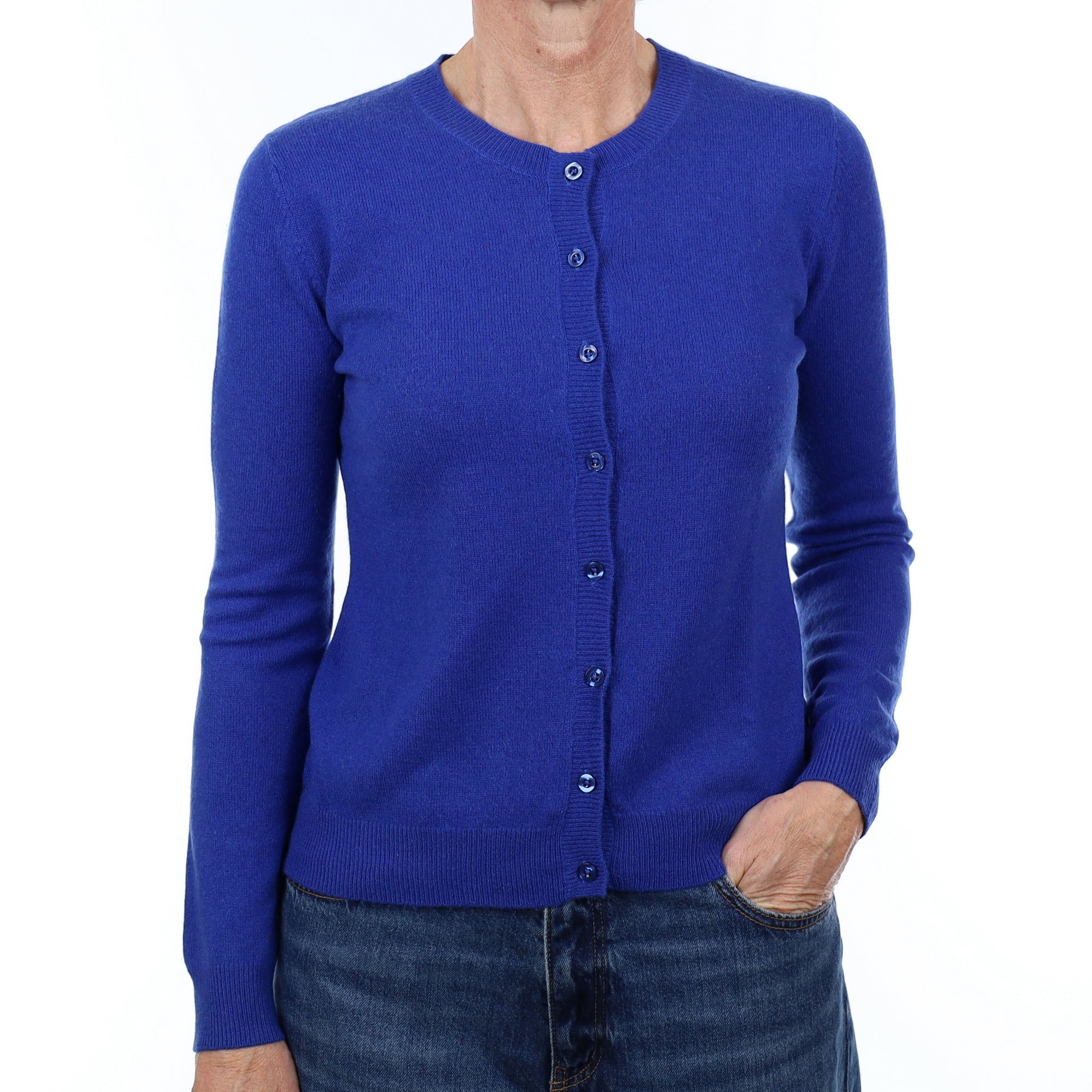 Royal Blue Cashmere Crew Neck Cardigan Small