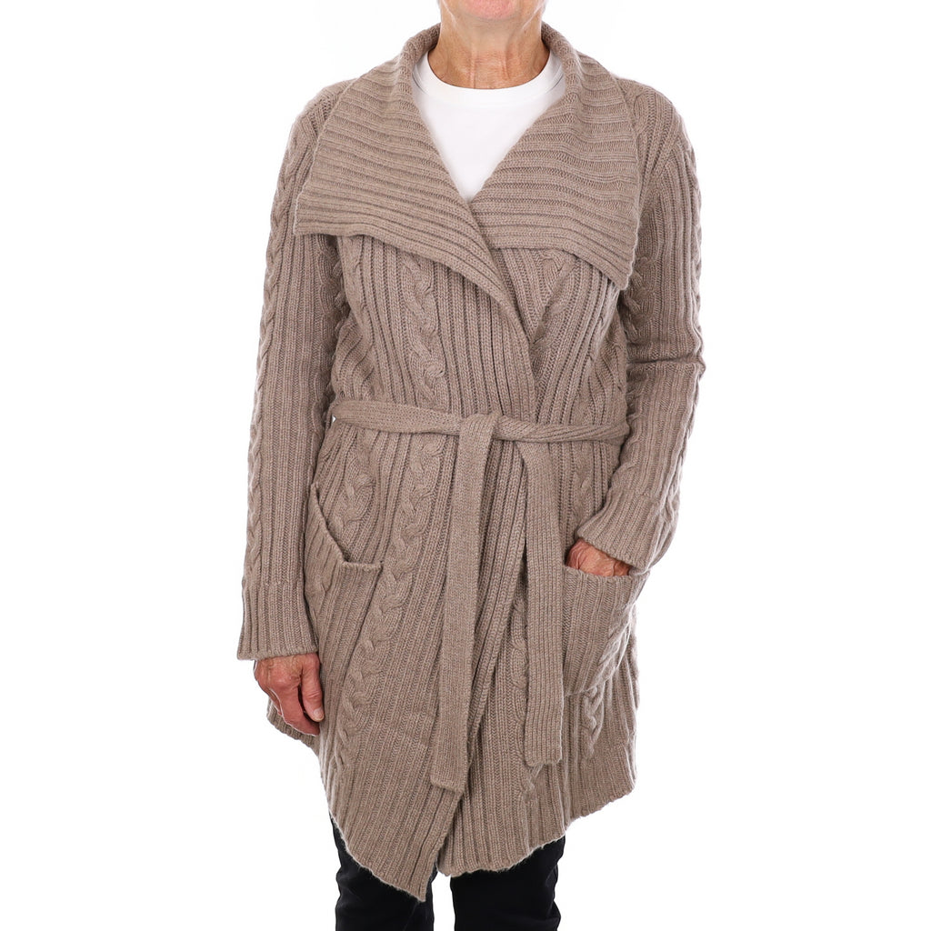 The White Company Fawn Cable Knit Cashmere Tie Cardigan Medium
