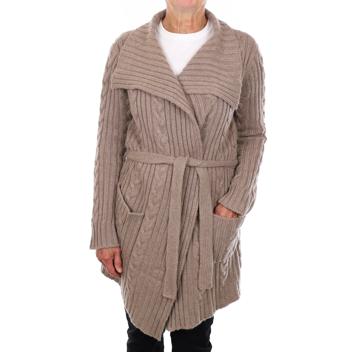 The White Company Fawn Cable Knit Cashmere Tie Cardigan Medium