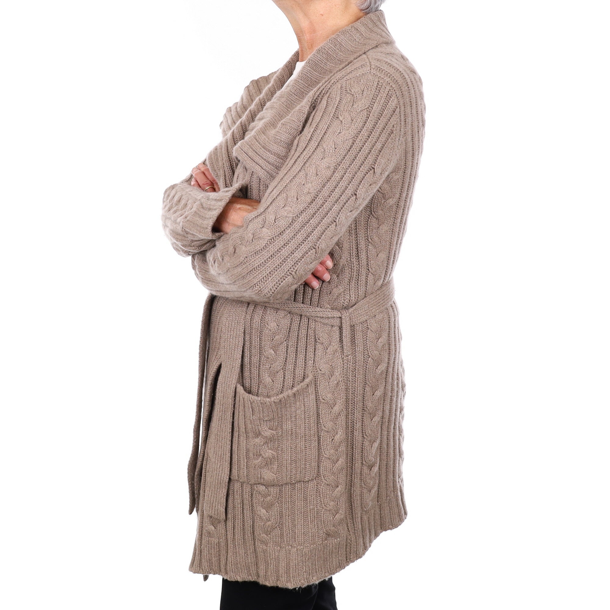 The White Company Fawn Cable Knit Cashmere Tie Cardigan Medium
