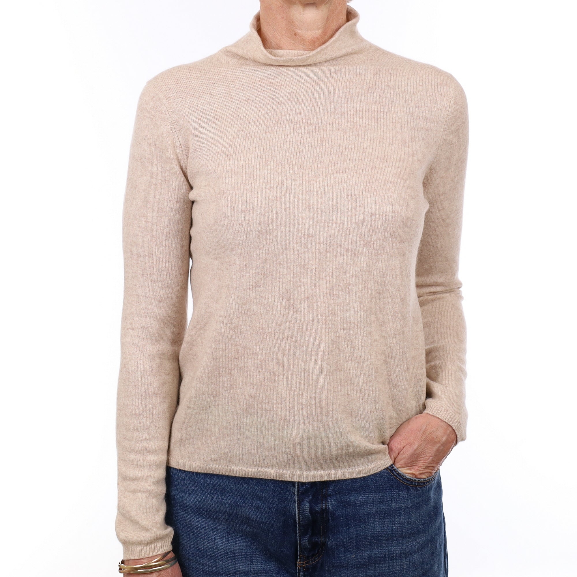 Oatmeal Cashmere Boxy Funnel Neck Jumper Small