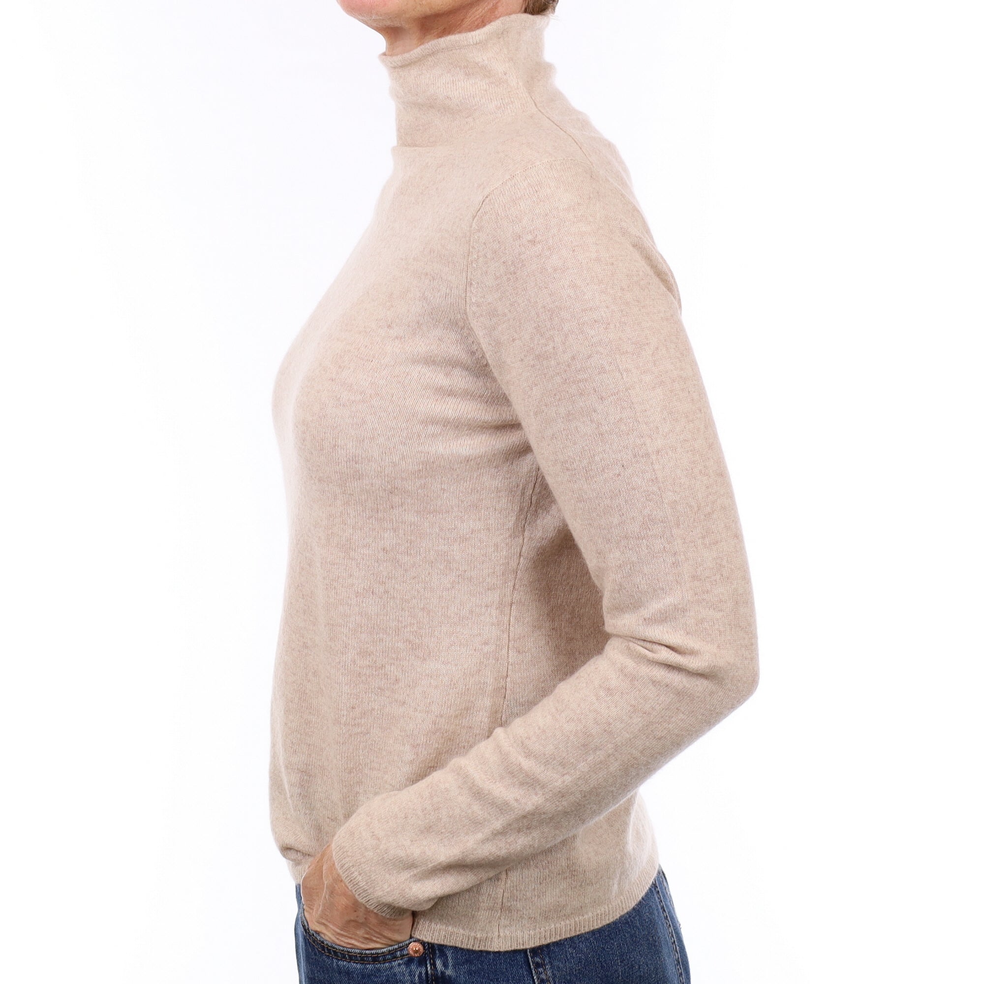 Oatmeal Cashmere Boxy Funnel Neck Jumper Small