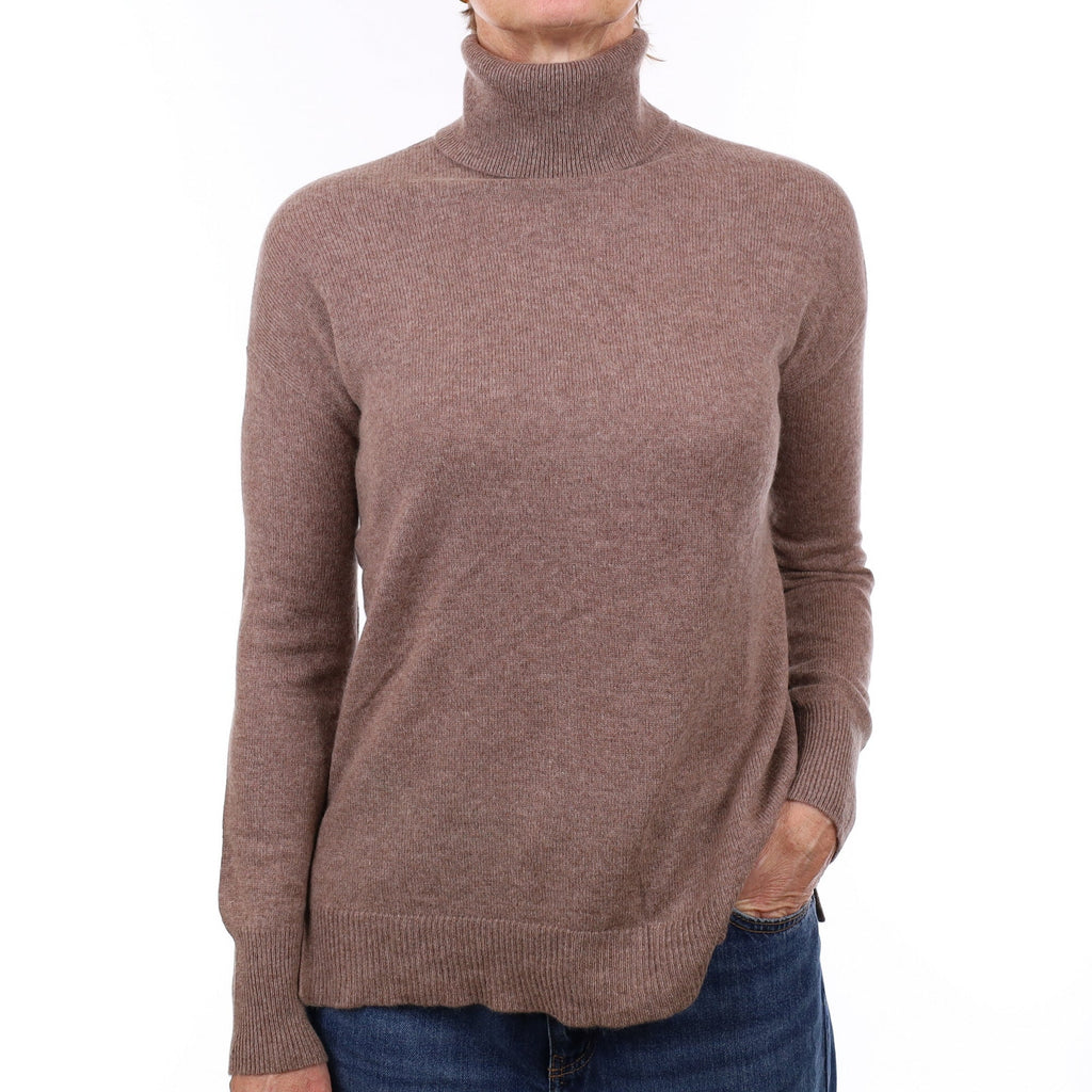 Mink Brown Cashmere Polo Neck Jumper Small
