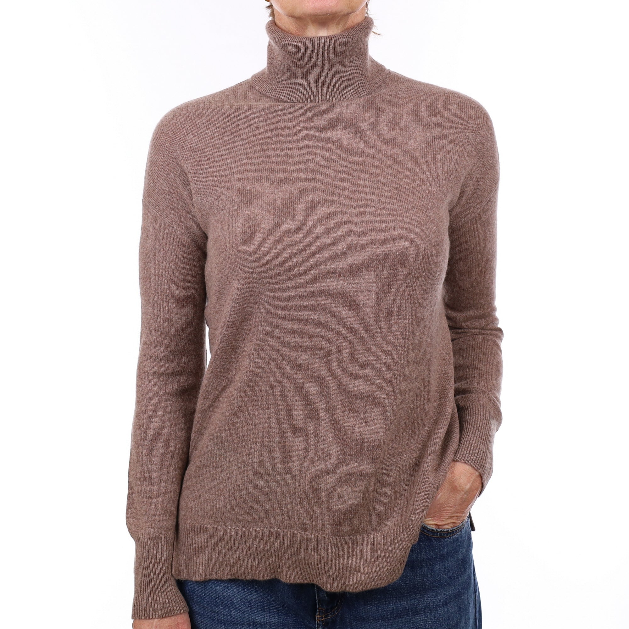Mink Brown Cashmere Polo Neck Jumper Small