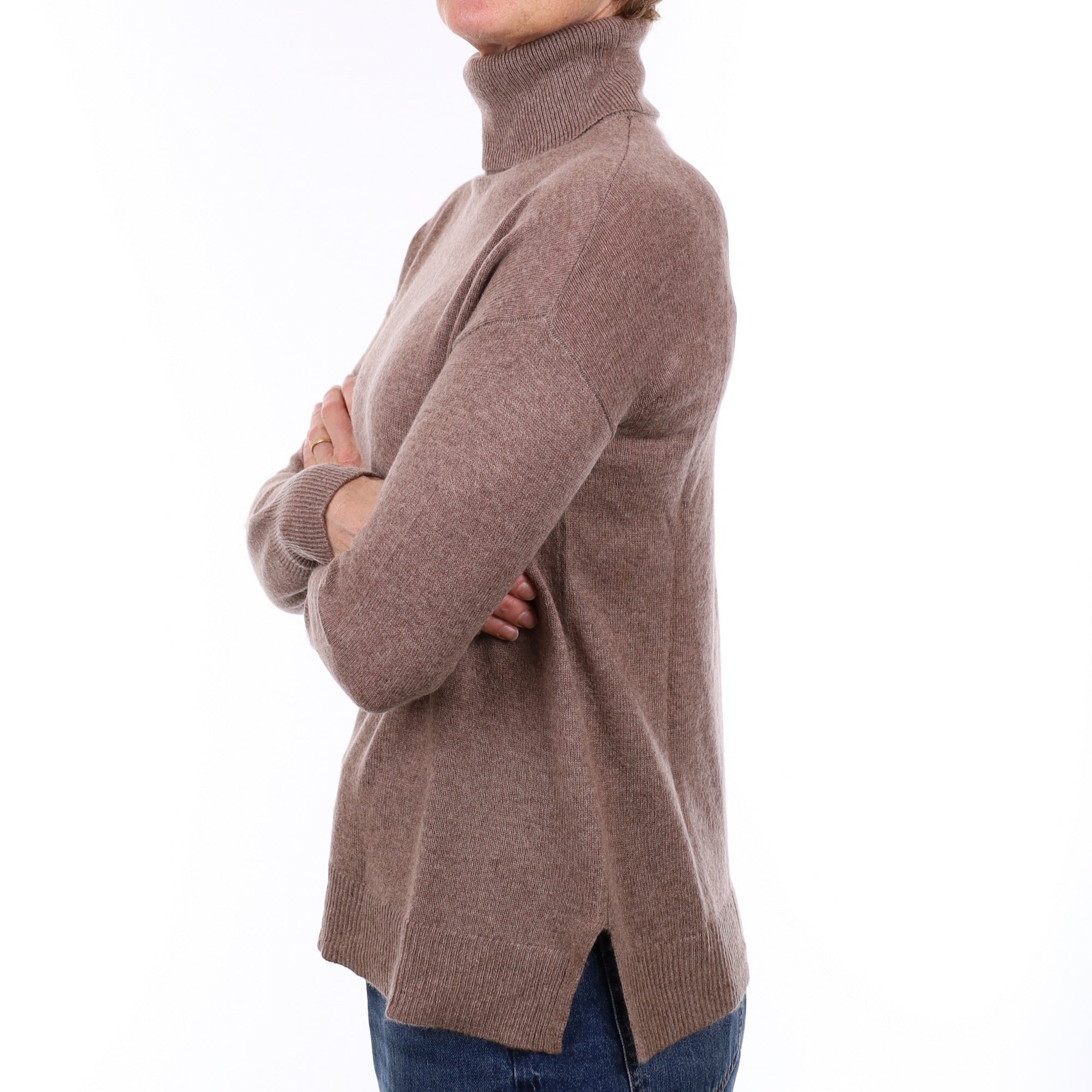 Mink Brown Cashmere Polo Neck Jumper Small
