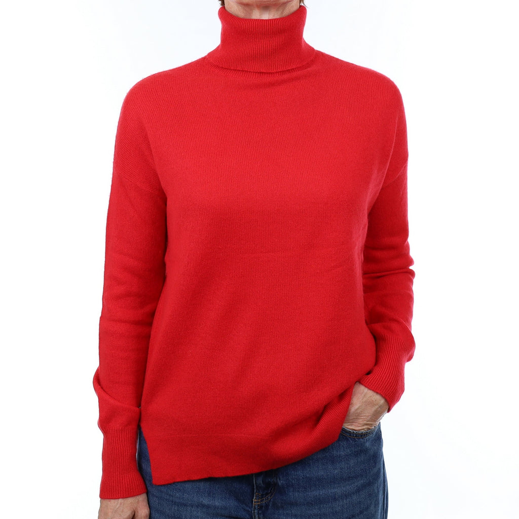 Vermillion Red Cashmere Polo Neck Jumper Small