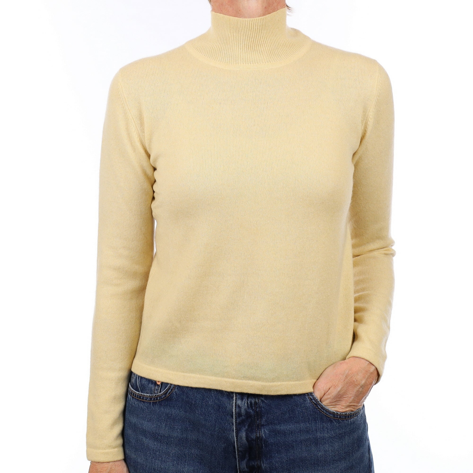 Custard Yellow Cashmere Turtleneck Jumper Small