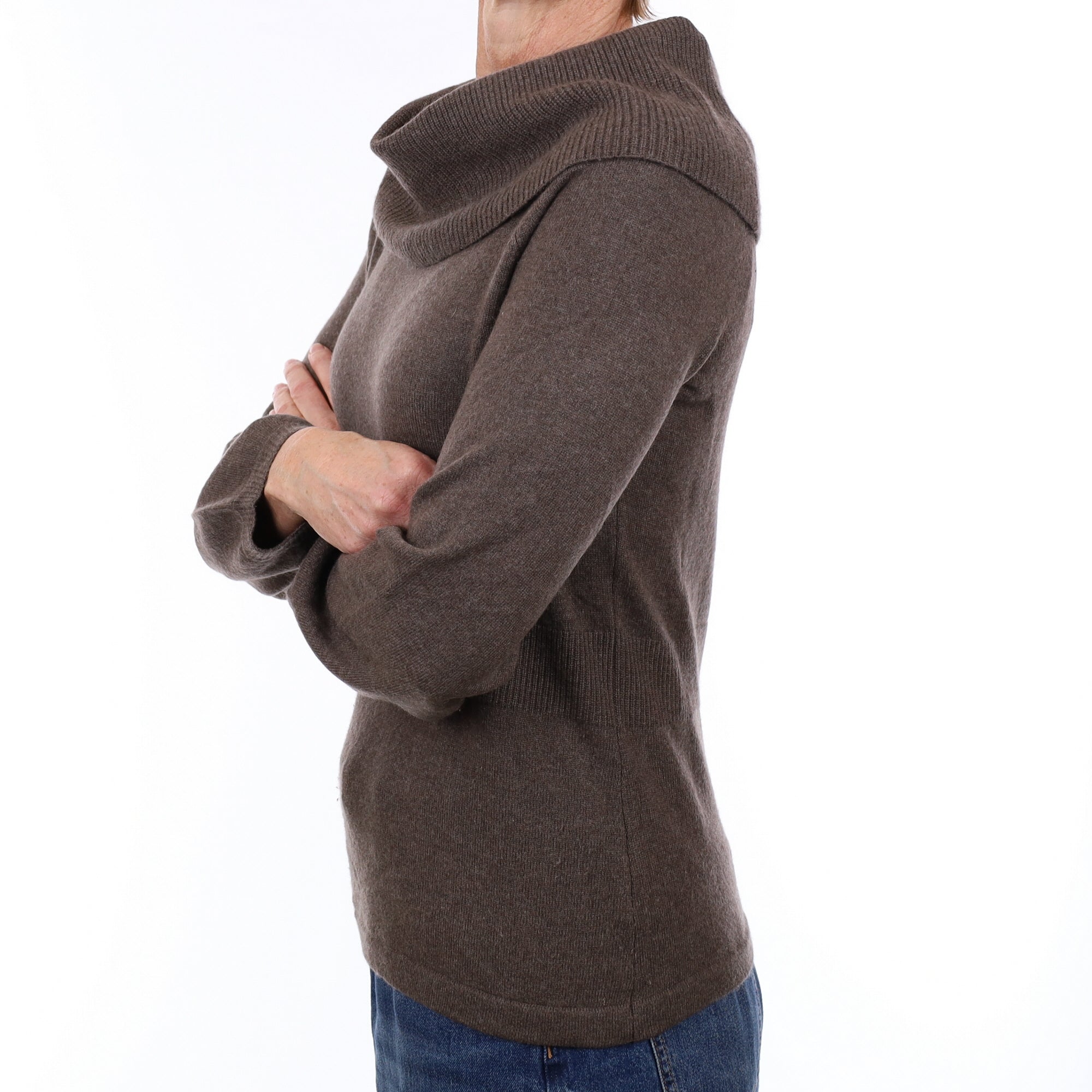 Mocha Brown Cashmere Cowl Neck Jumper Small
