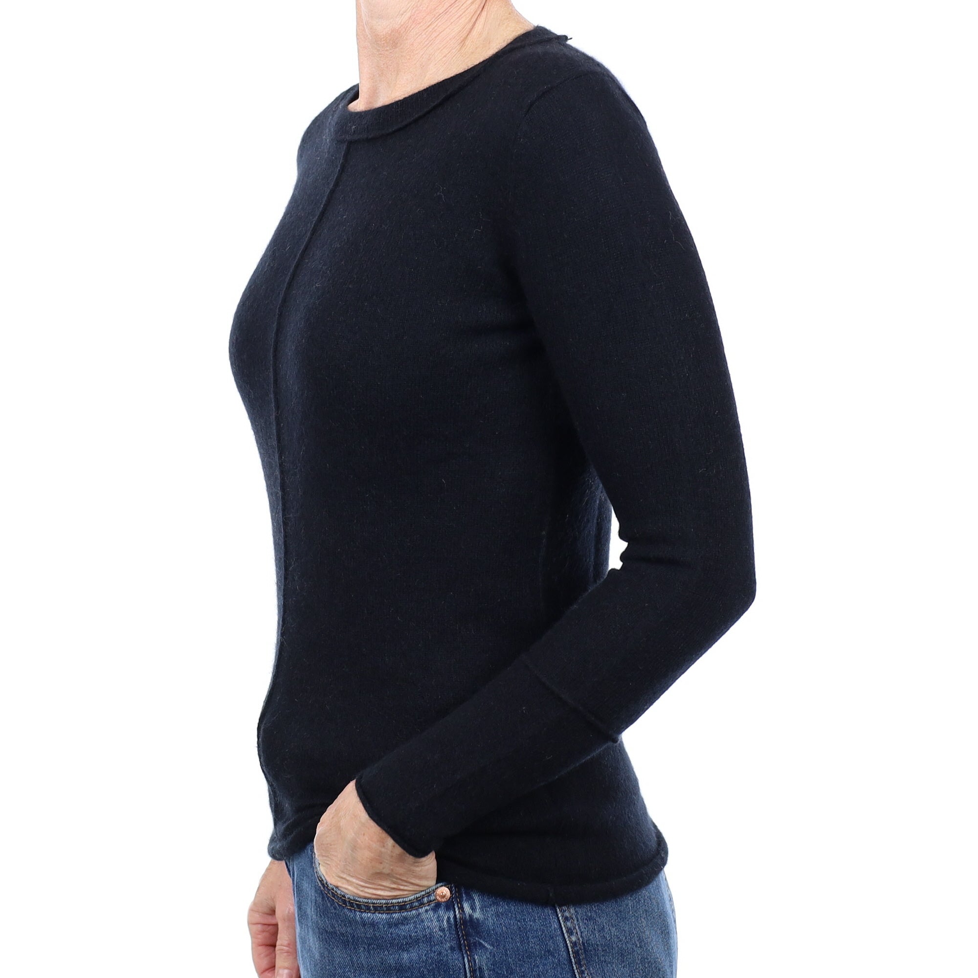 Black Cashmere Seam Detail Crew Neck Jumper Small