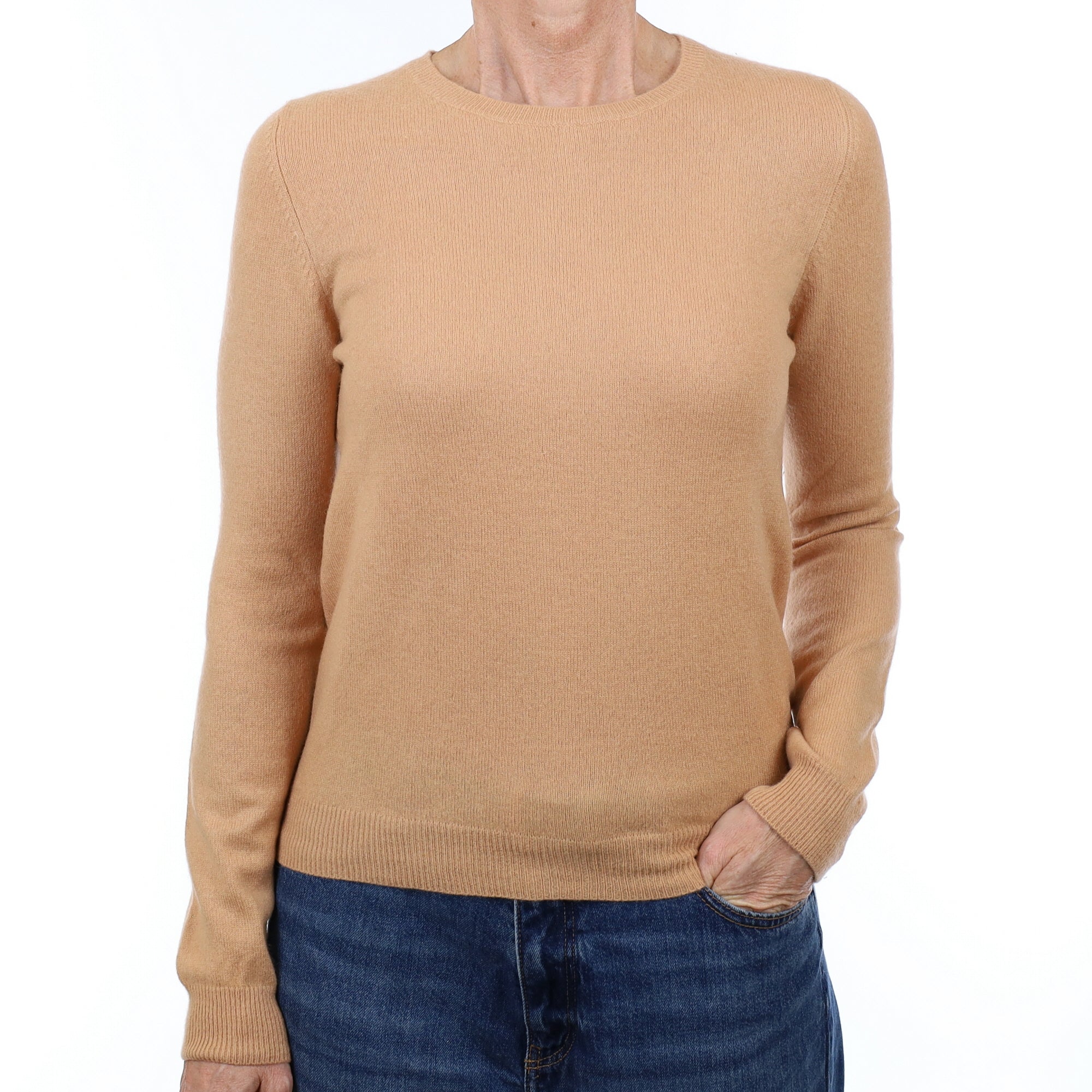Caramel Brown Cashmere Crew Neck Jumper Small