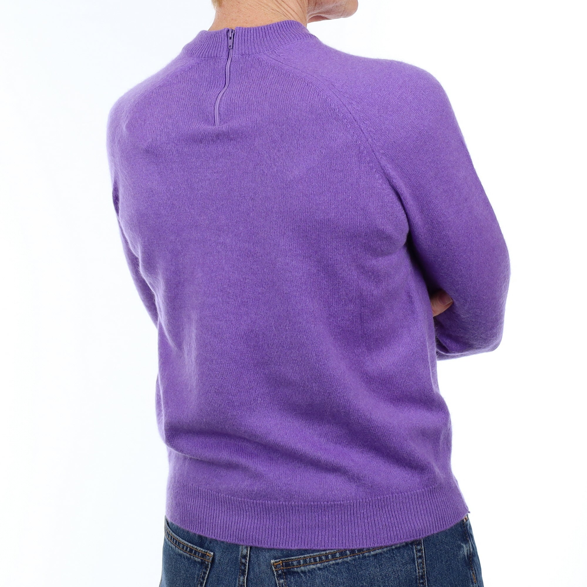 Periwinkle Purple Cashmere Zip Up Crew Neck Jumper Small