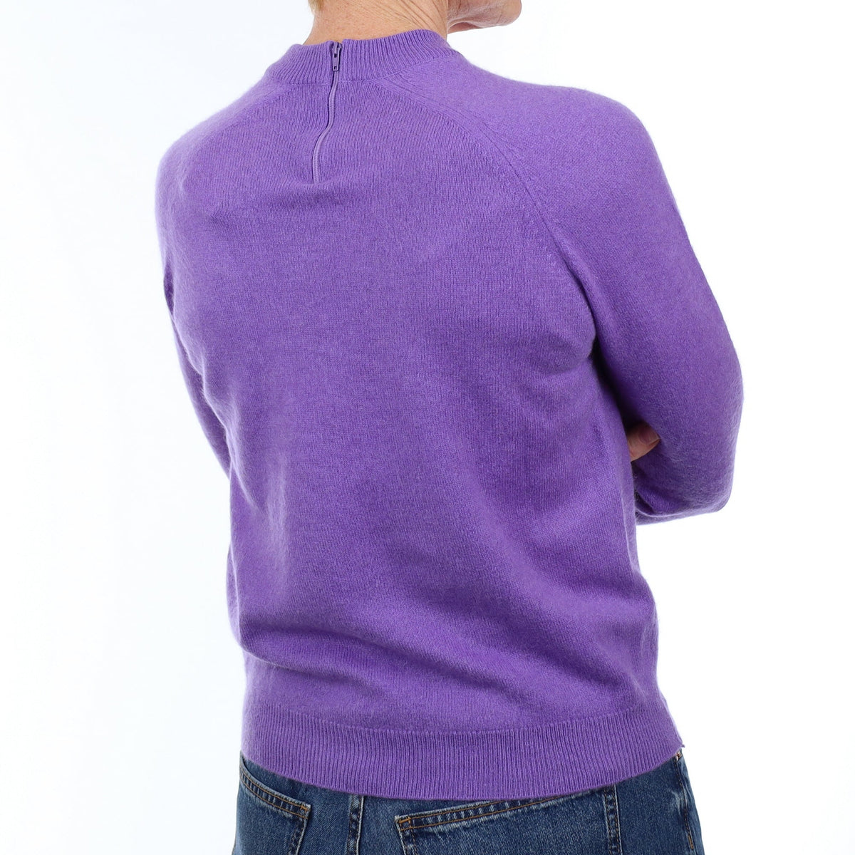 Periwinkle Purple Cashmere Zip Up Crew Neck Jumper Small