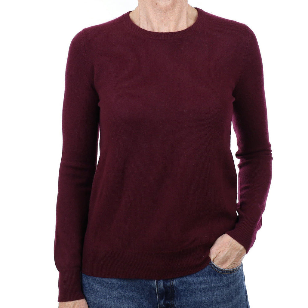 Aubergine Purple Cashmere Crew Neck Jumper Small