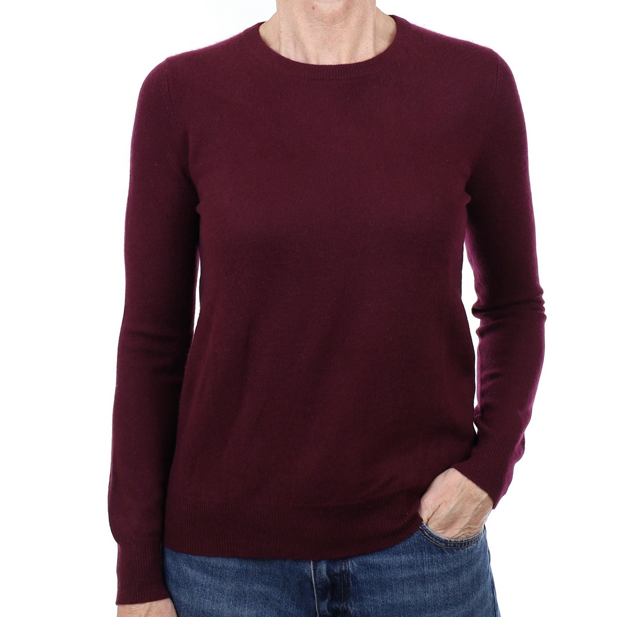 Aubergine Purple Cashmere Crew Neck Jumper Small