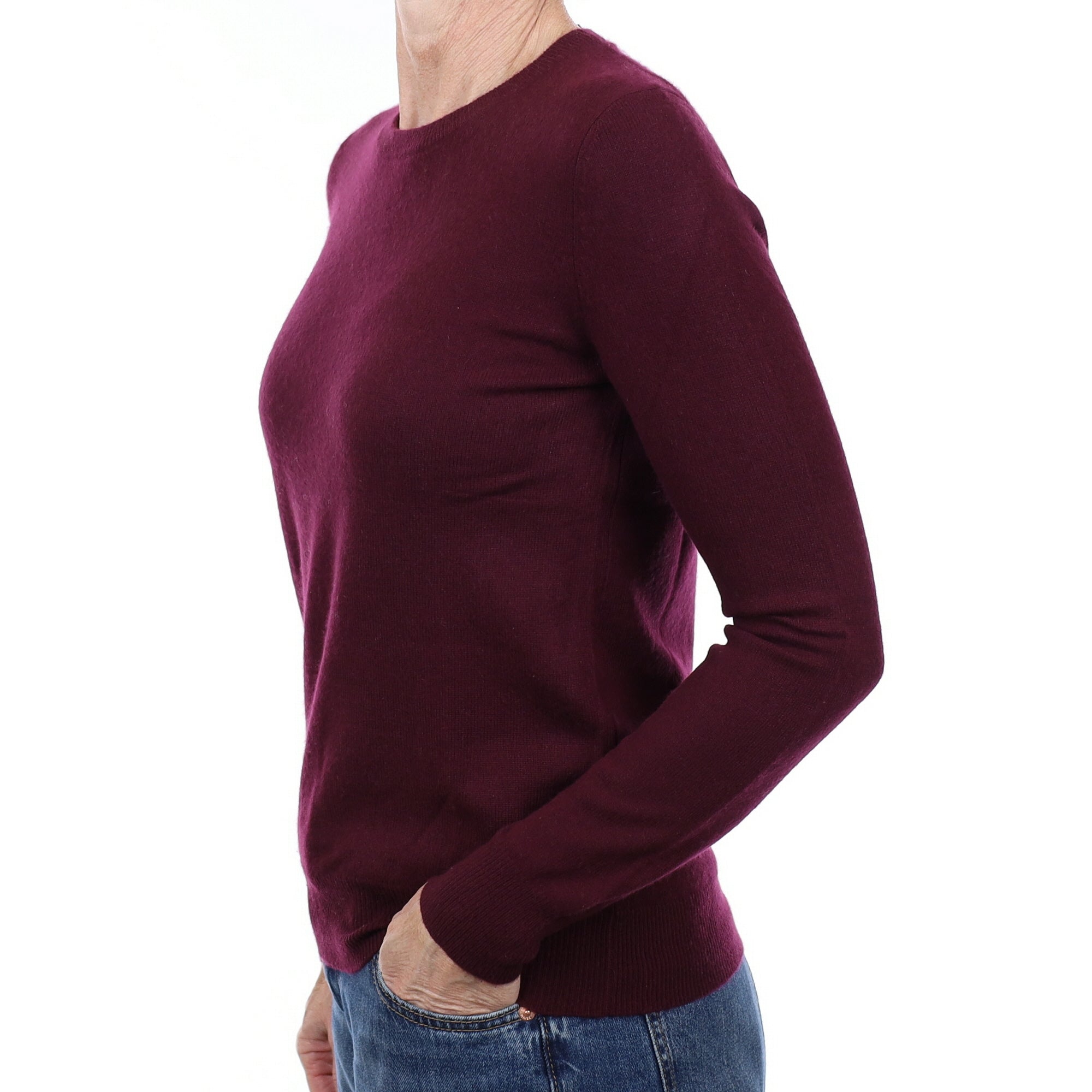 Aubergine Purple Cashmere Crew Neck Jumper Small