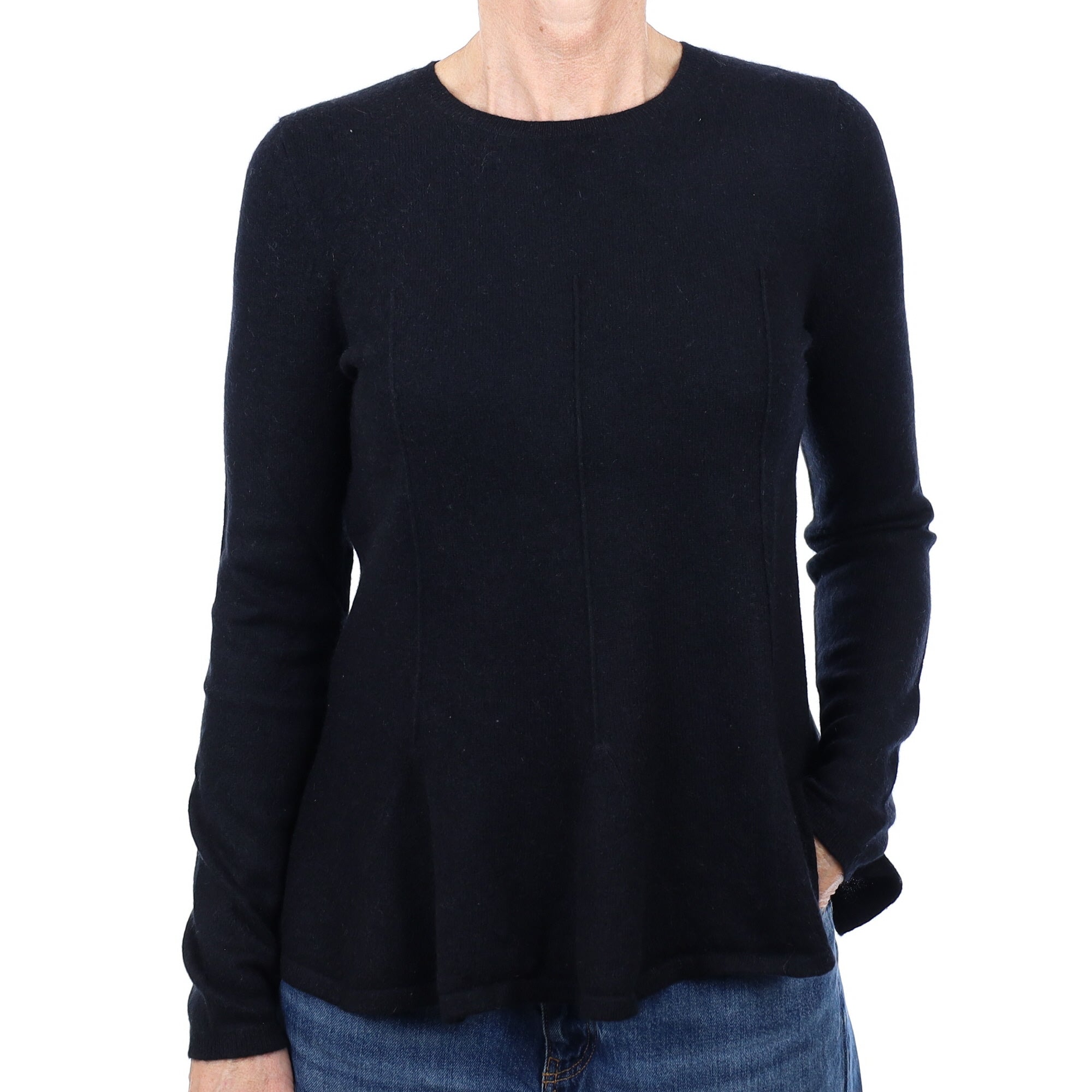 Black Peplum Hem Cashmere Crew Neck Jumper Small