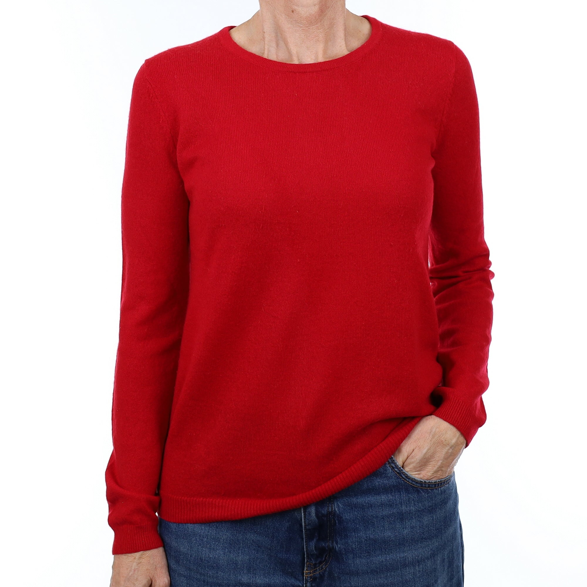 Crimson Red Cashmere Crew Neck Jumper Small