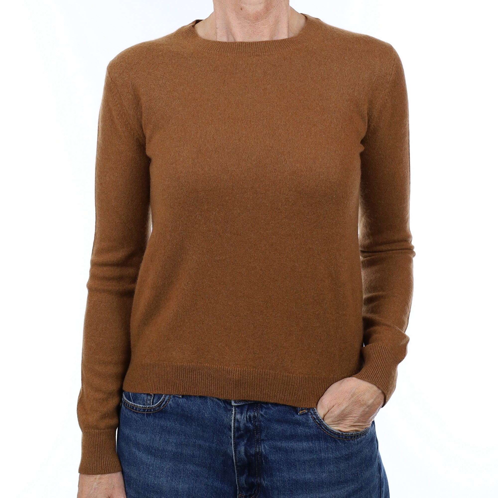 Cinnamon Brown Cashmere Crew Neck Jumper Small