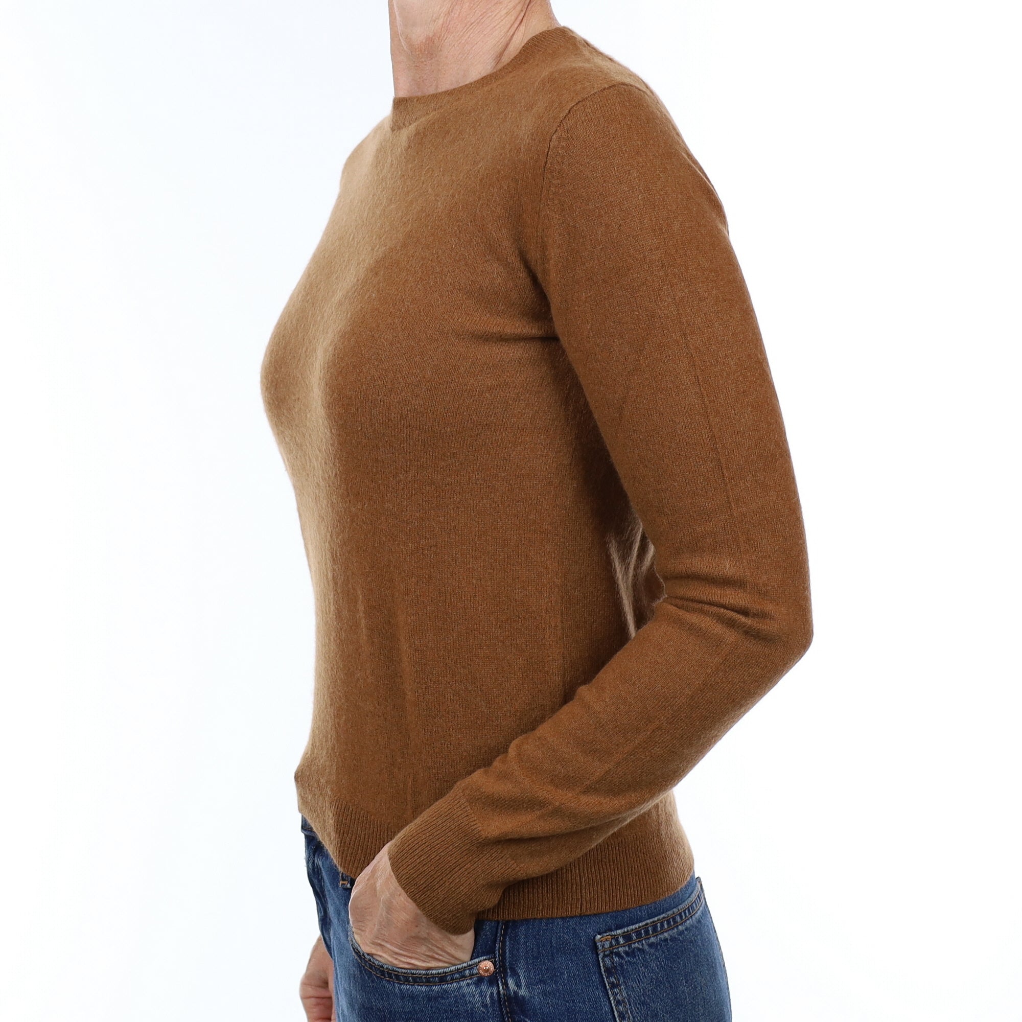Cinnamon Brown Cashmere Crew Neck Jumper Small