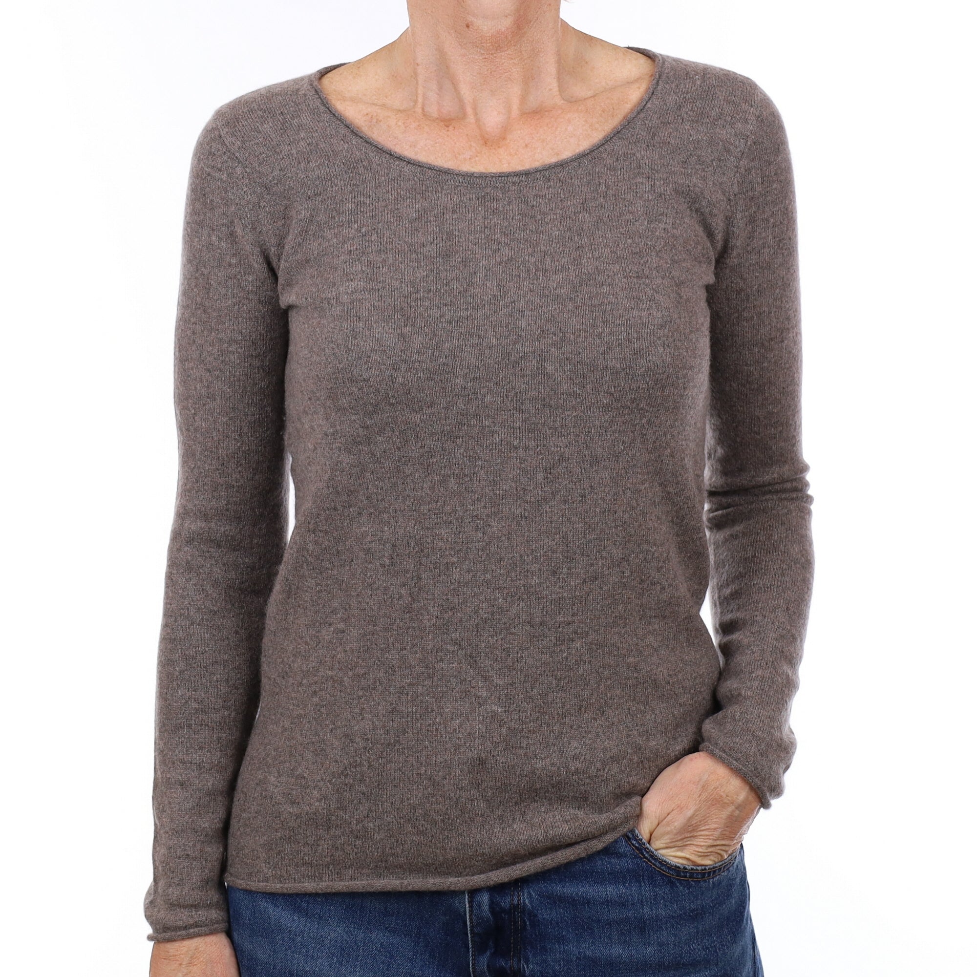 Donkey Brown Cashmere Scoop Neck Jumper Small