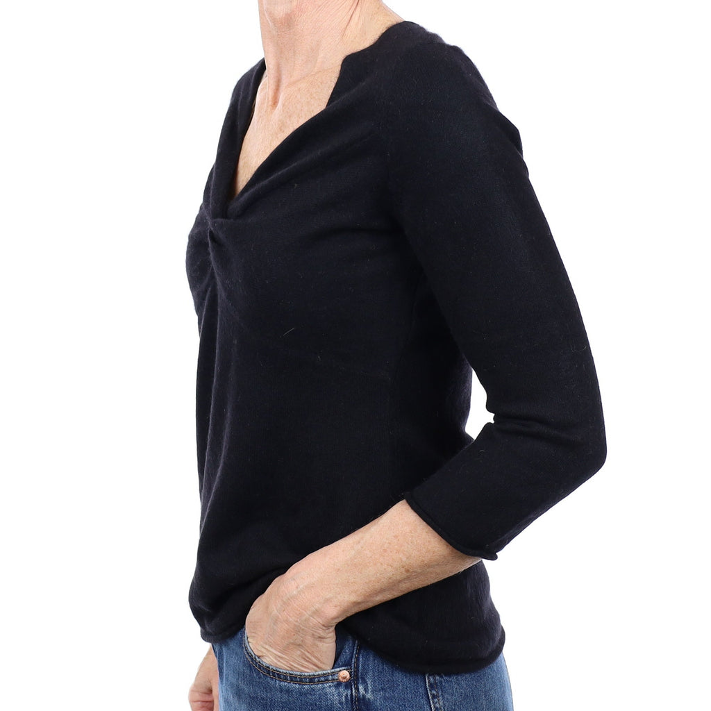 Black Cashmere Knot Front V Neck Jumper Small