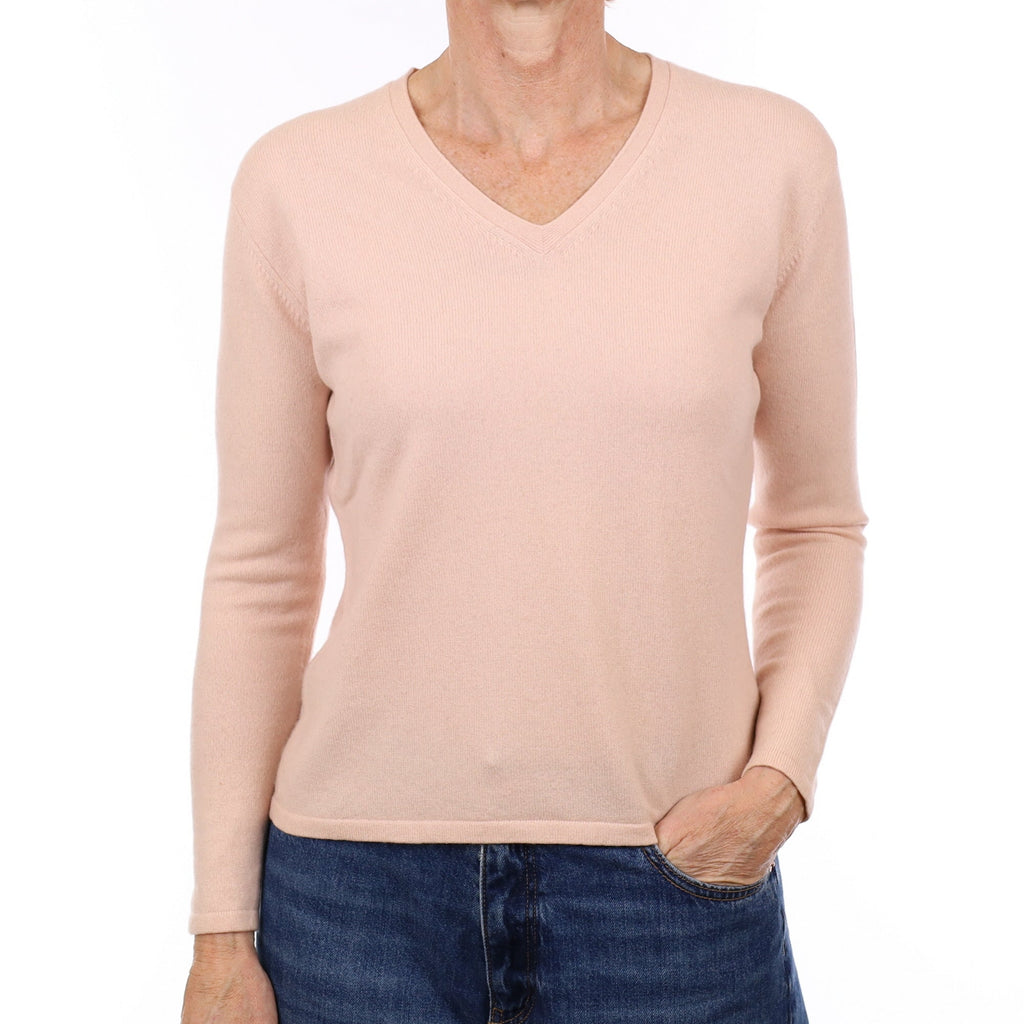 Shell Pink Cashmere V Neck Jumper Small