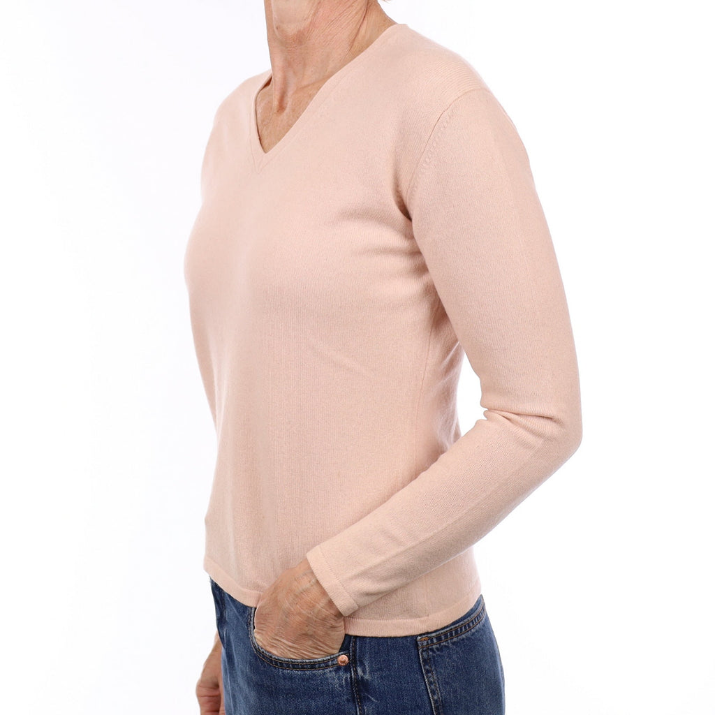 Shell Pink Cashmere V Neck Jumper Small