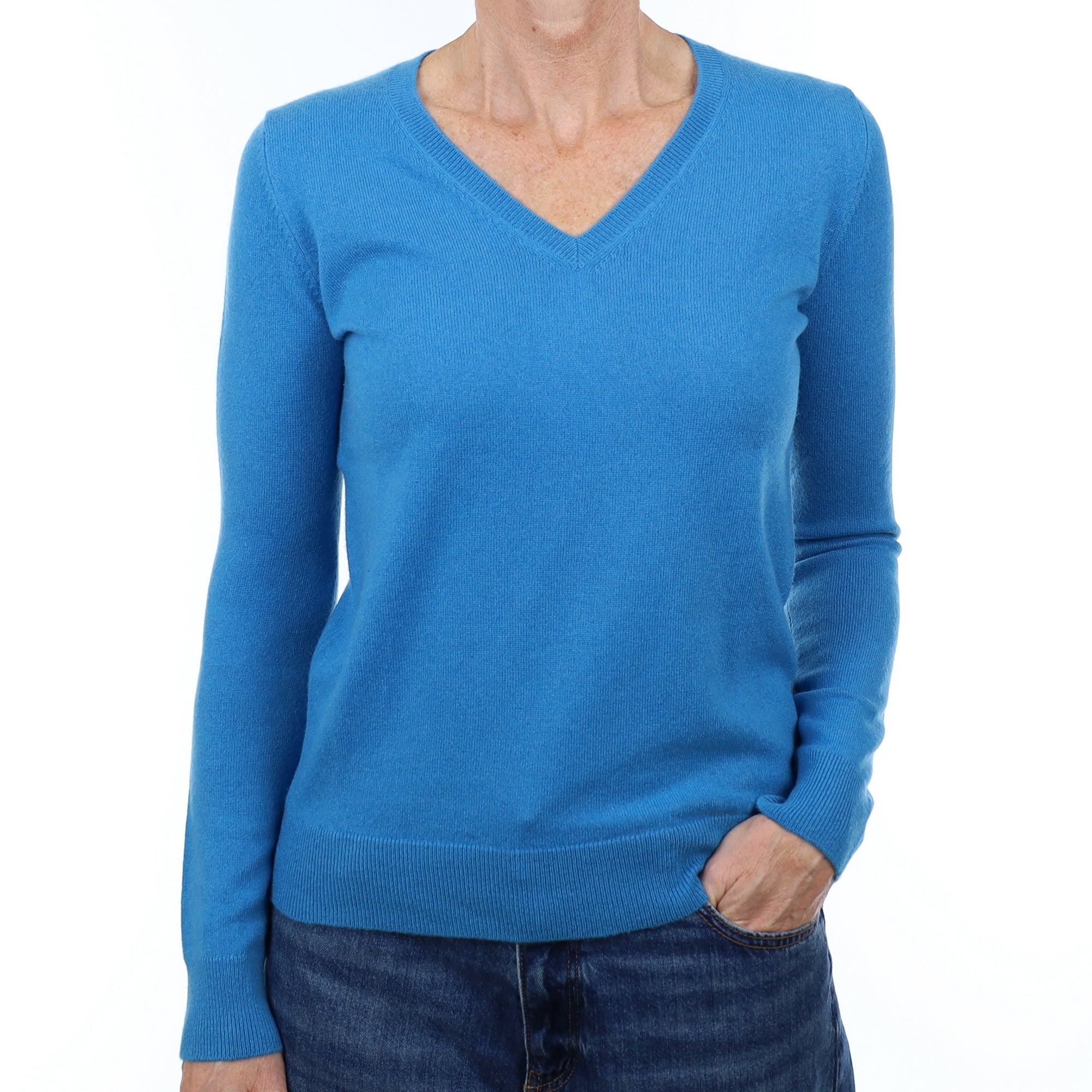 Mediterranean Blue Cashmere V Neck Jumper Small