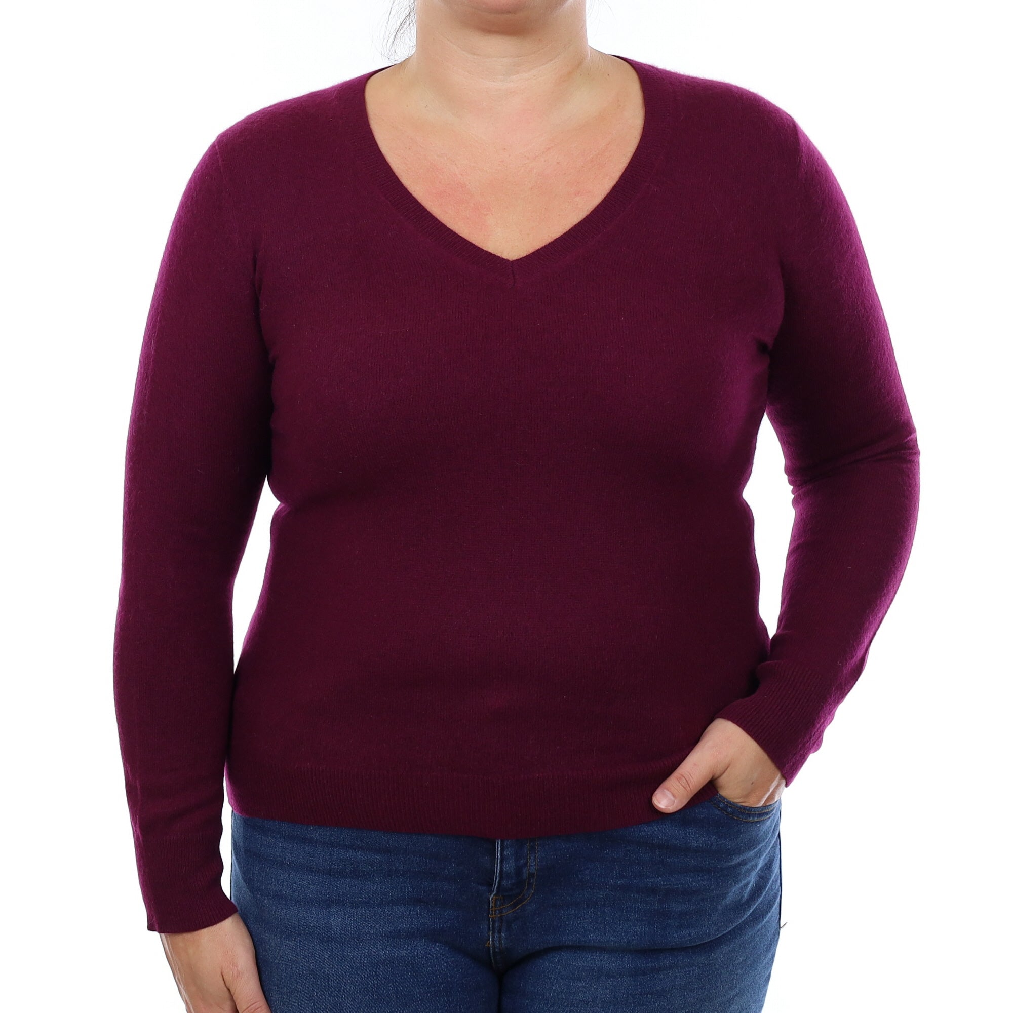 Bramble Purple Cashmere V Neck Jumper Large