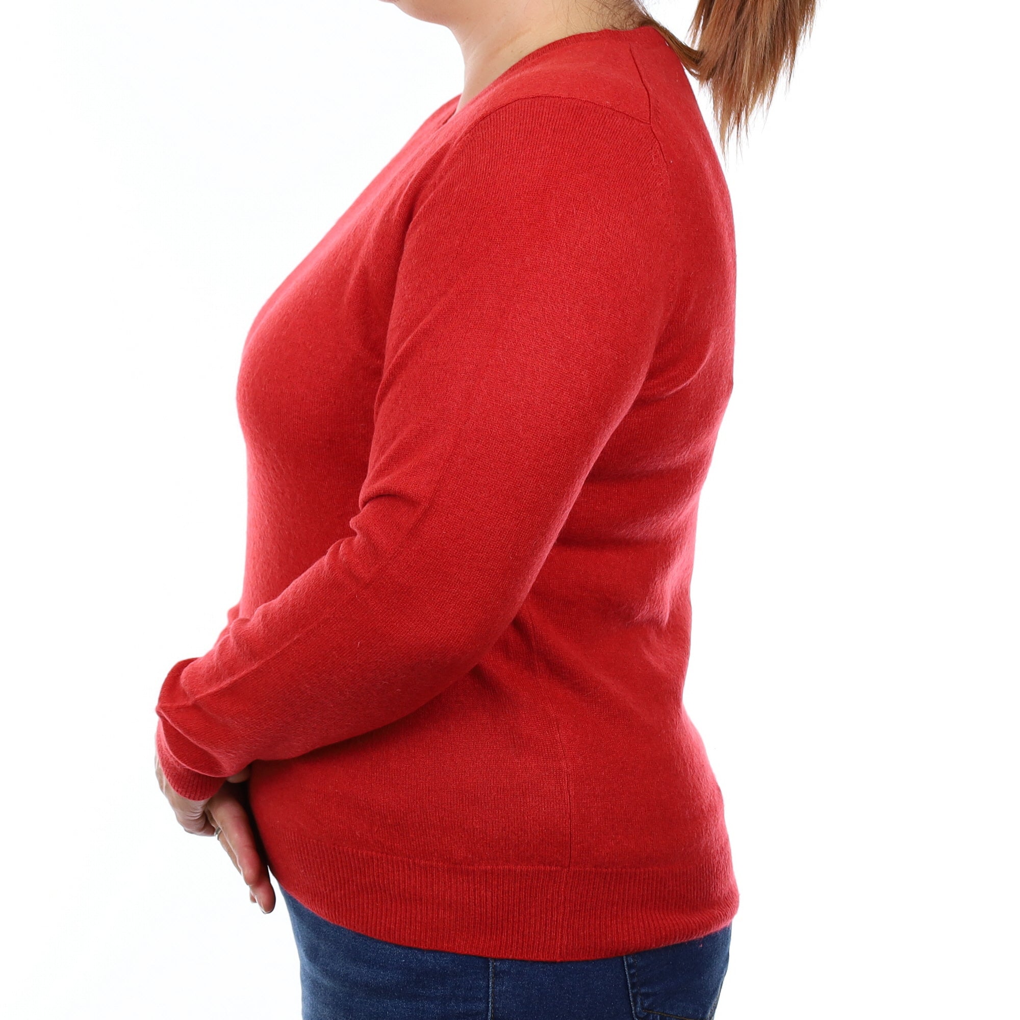 Spanish Red Cashmere V Neck Jumper Large