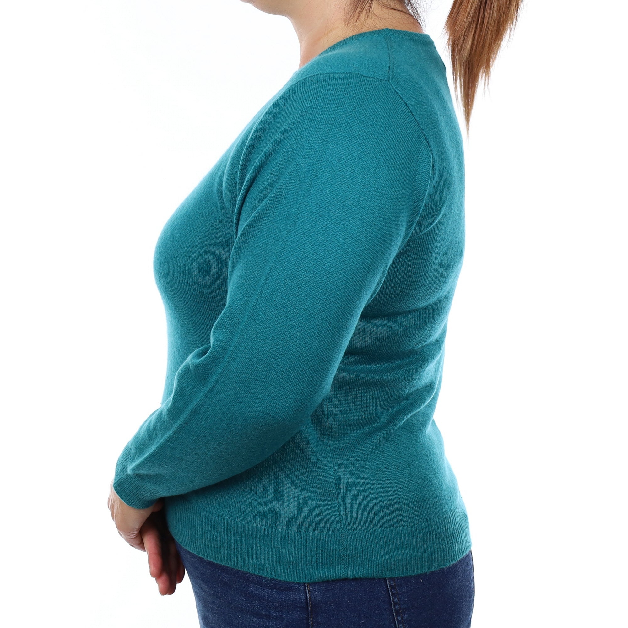 Teal Green Cashmere Crew Neck Jumper Large