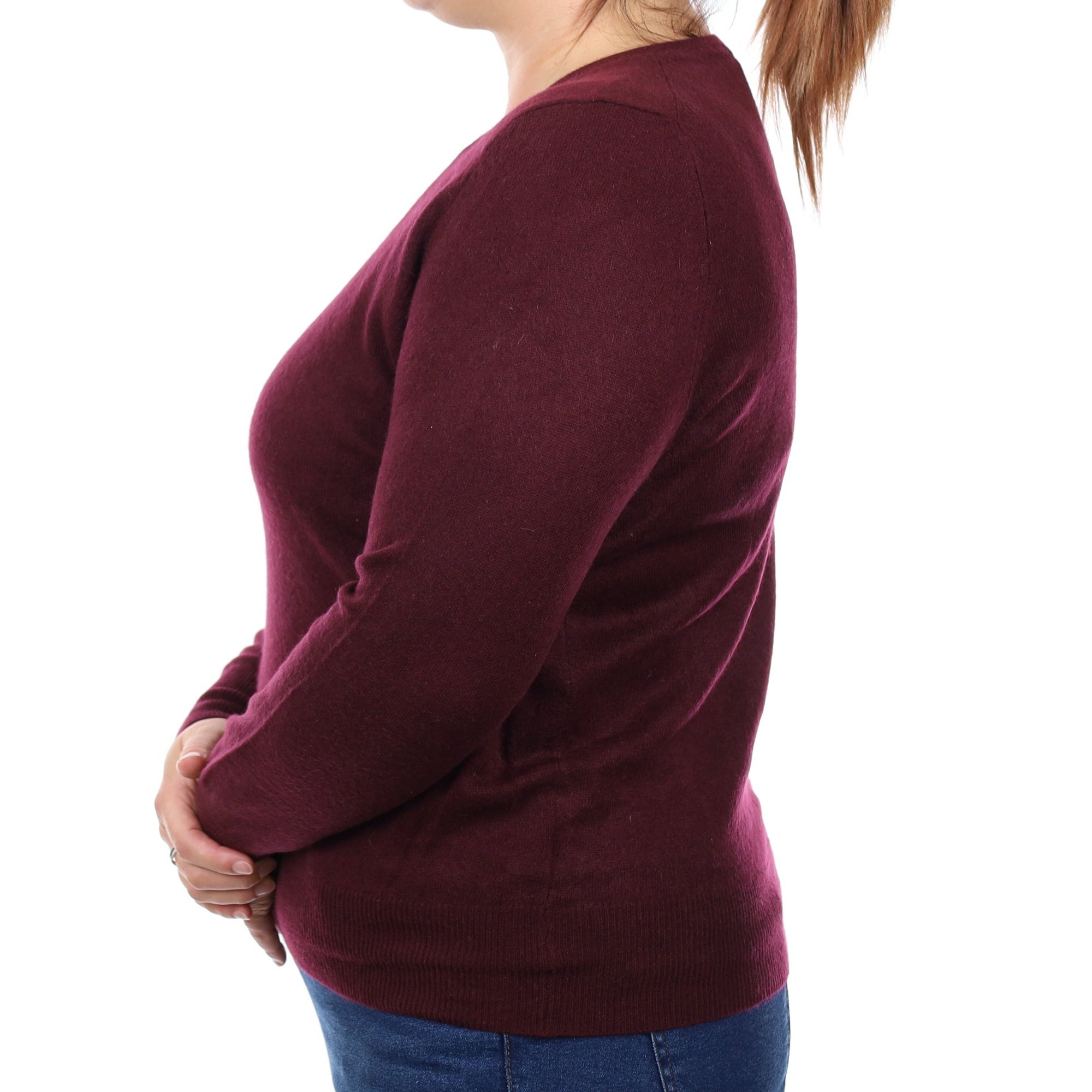 Aubergine Purple Cashmere Crew Neck Jumper Large