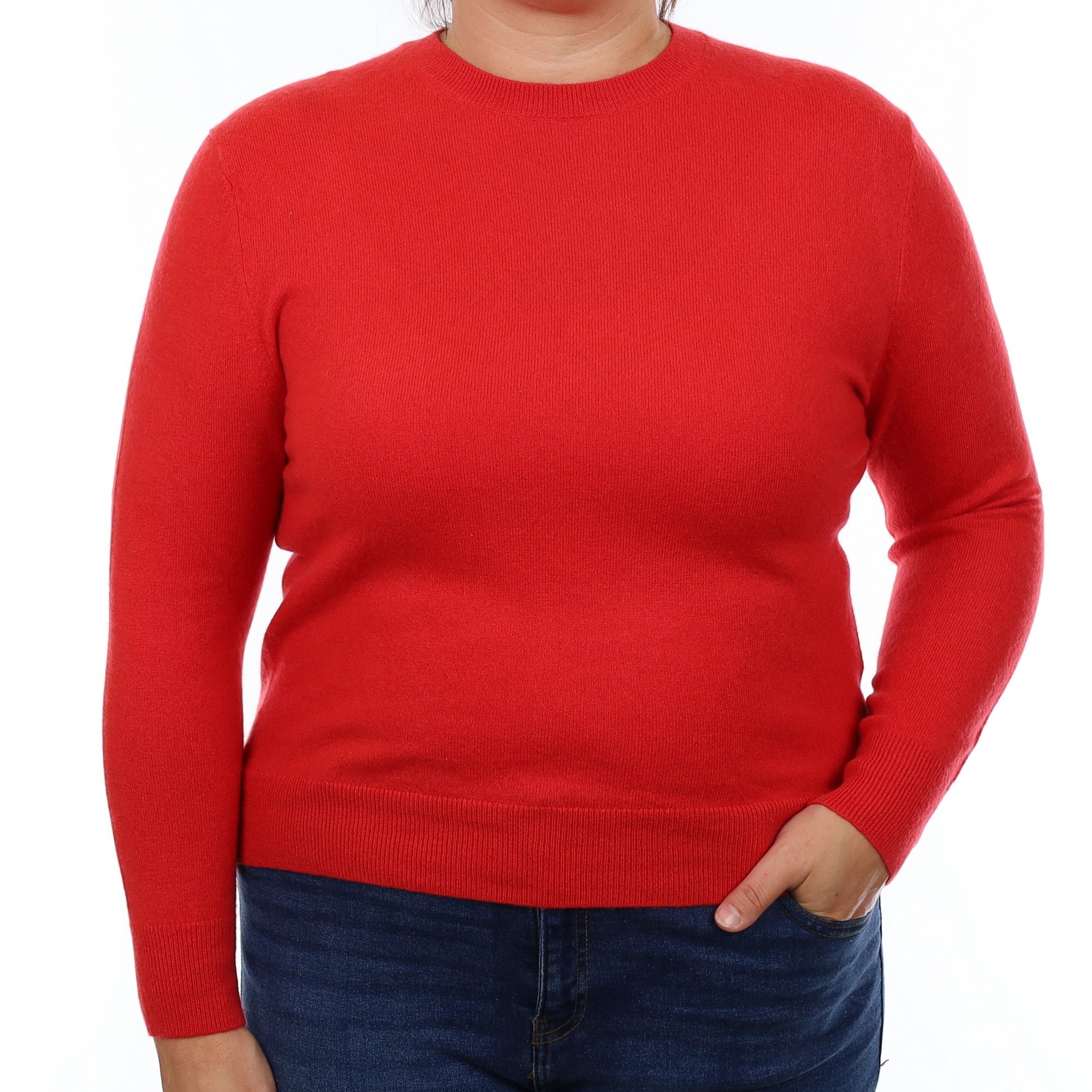 Scarlet Red Cashmere Crew Neck Jumper Large