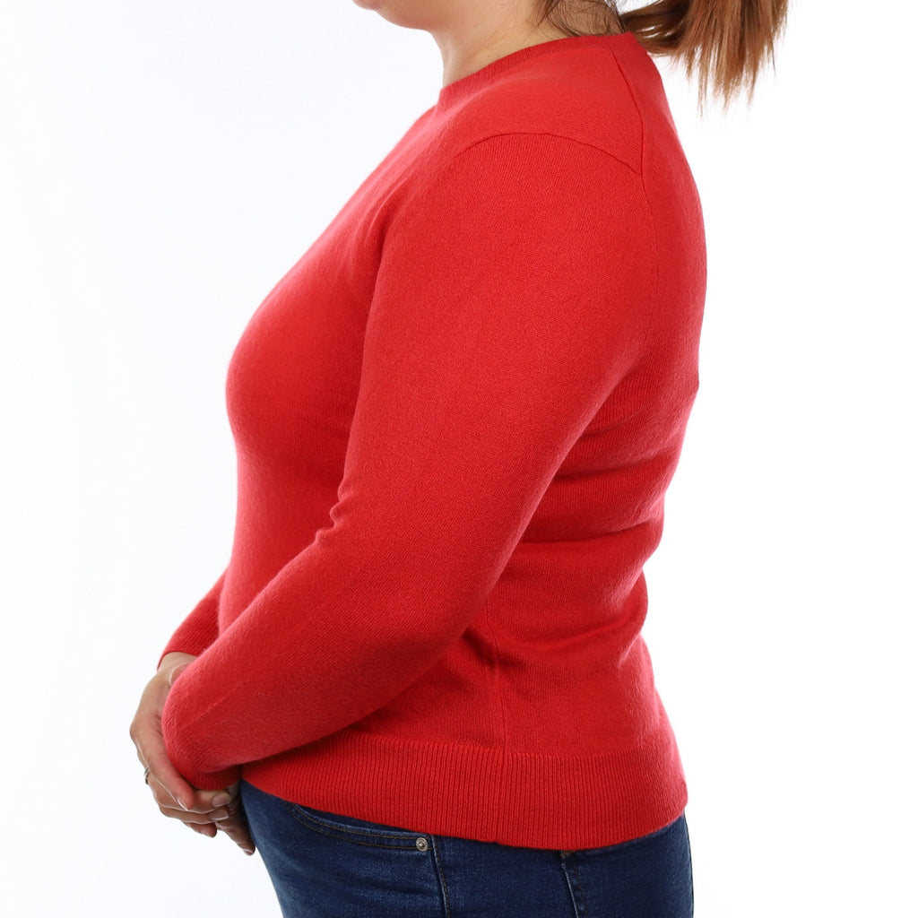 Scarlet Red Cashmere Crew Neck Jumper Large