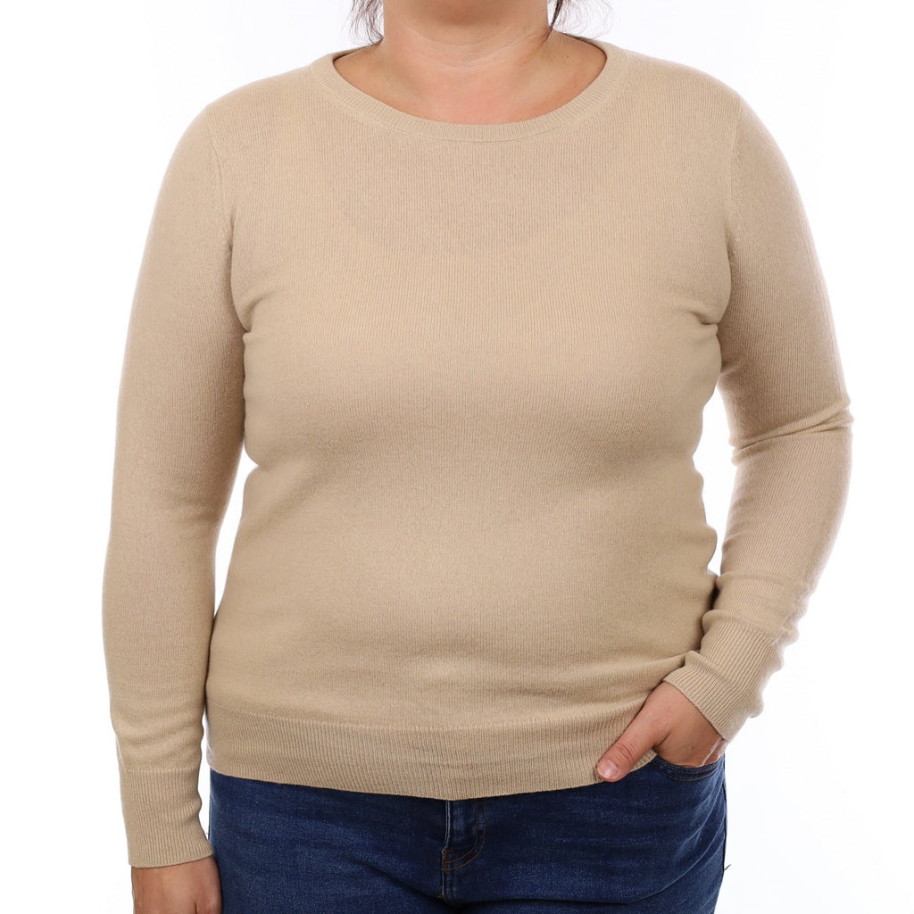 Beige Cashmere Crew Neck Jumper Large