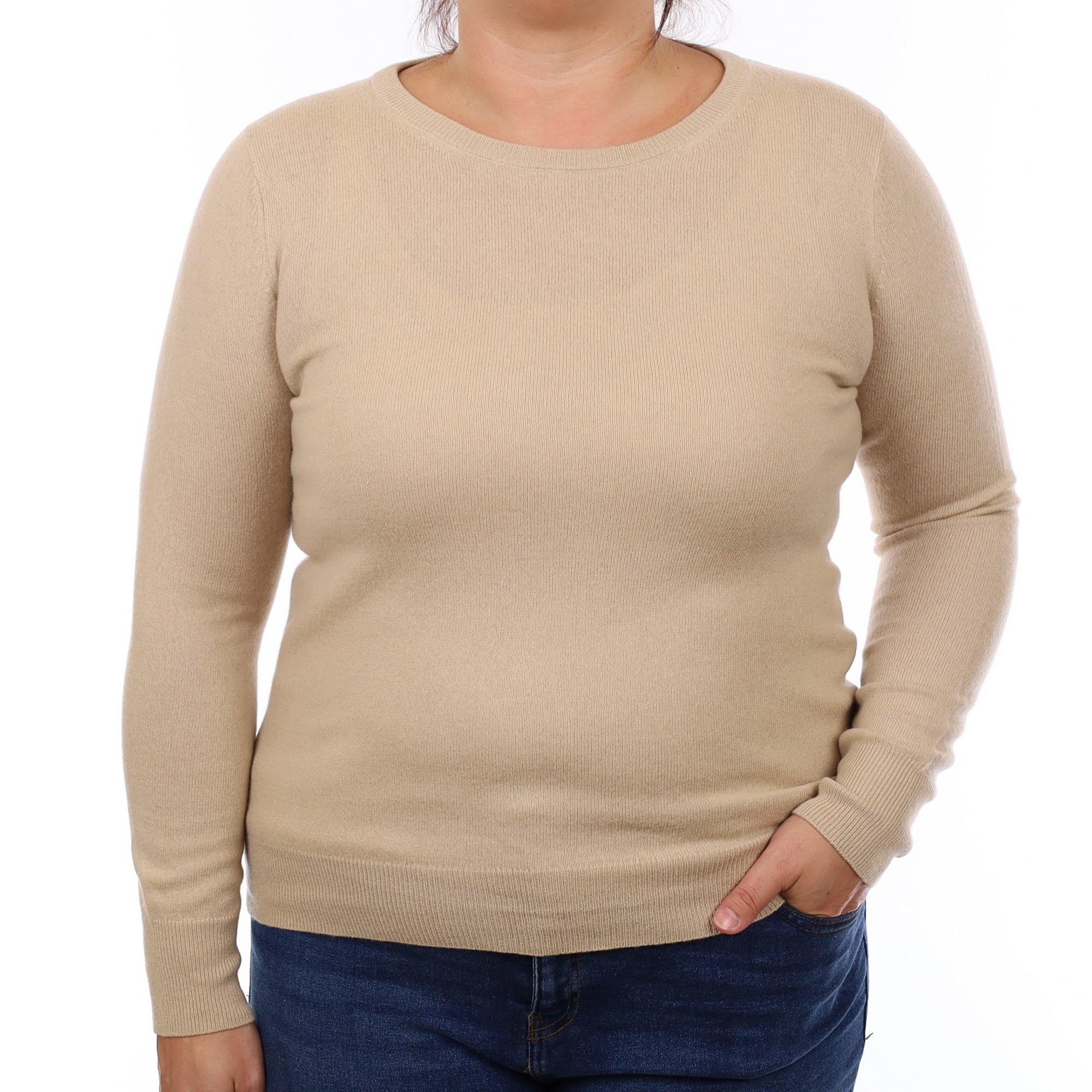 Beige Cashmere Crew Neck Jumper Large