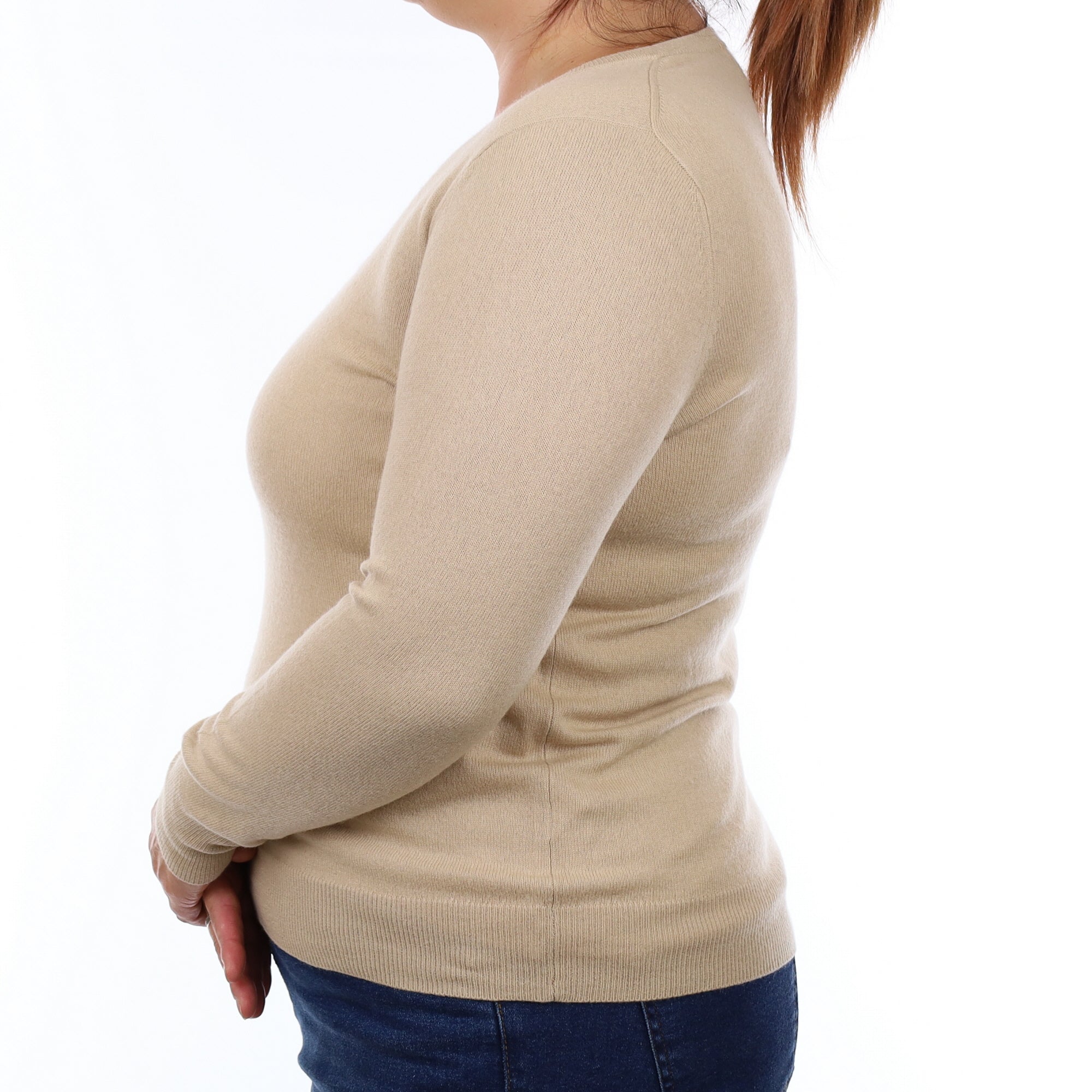 Beige Cashmere Crew Neck Jumper Large