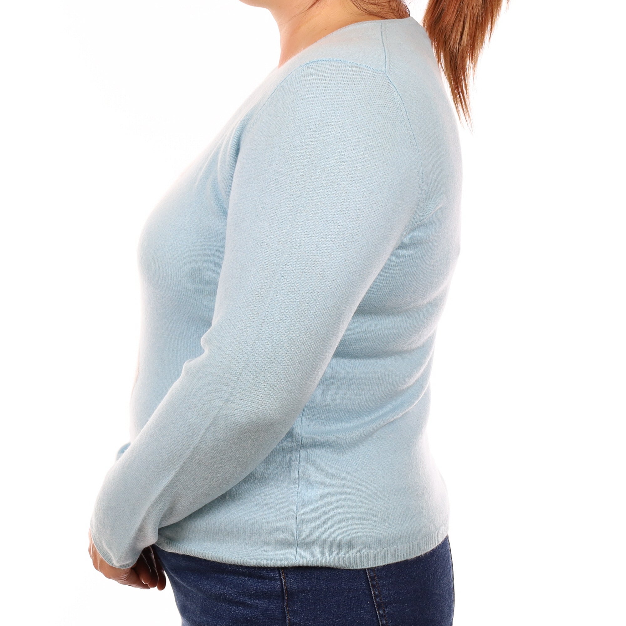 Pale Aqua Diamond Cashmere Crew Neck Jumper Large