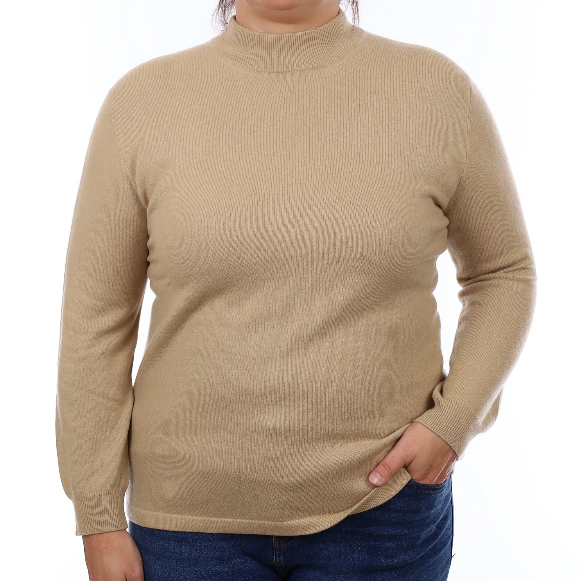 Beige Cashmere Turtleneck Jumper Large