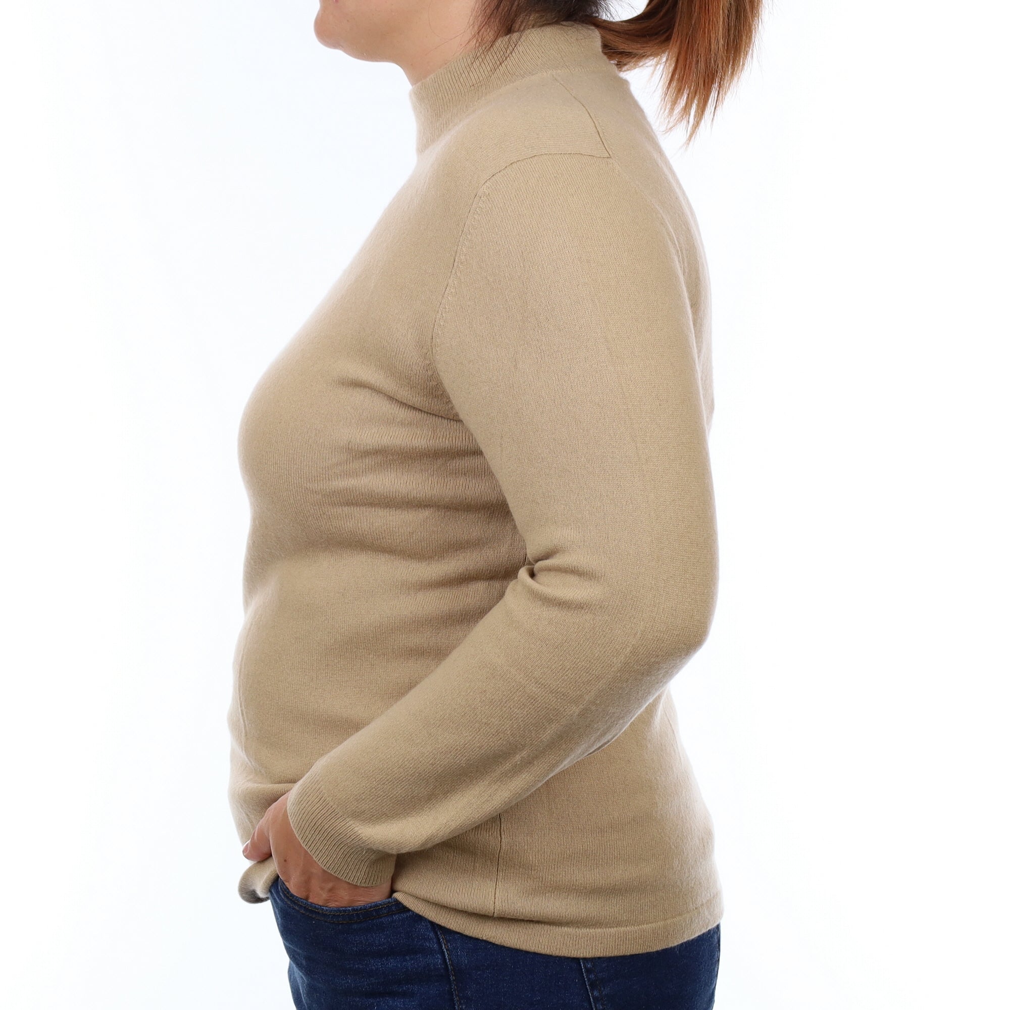 Beige Cashmere Turtleneck Jumper Large