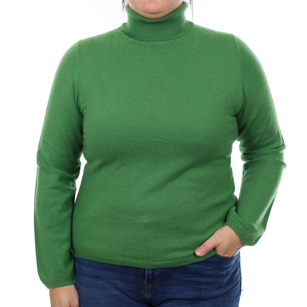 Grass Green Cashmere Polo Neck Jumper Large