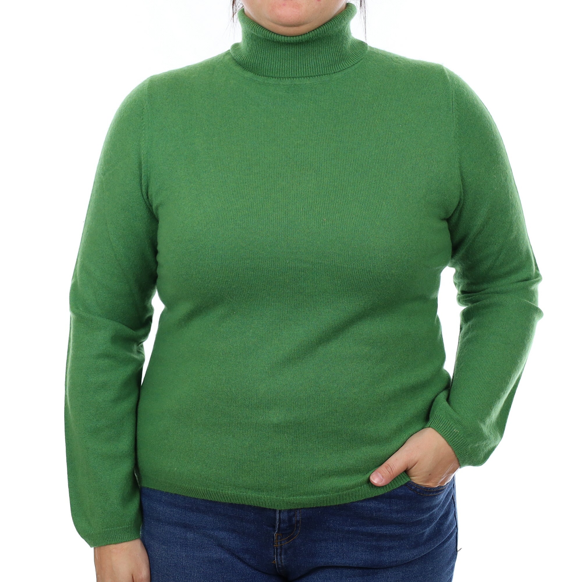 Grass Green Cashmere Polo Neck Jumper Large